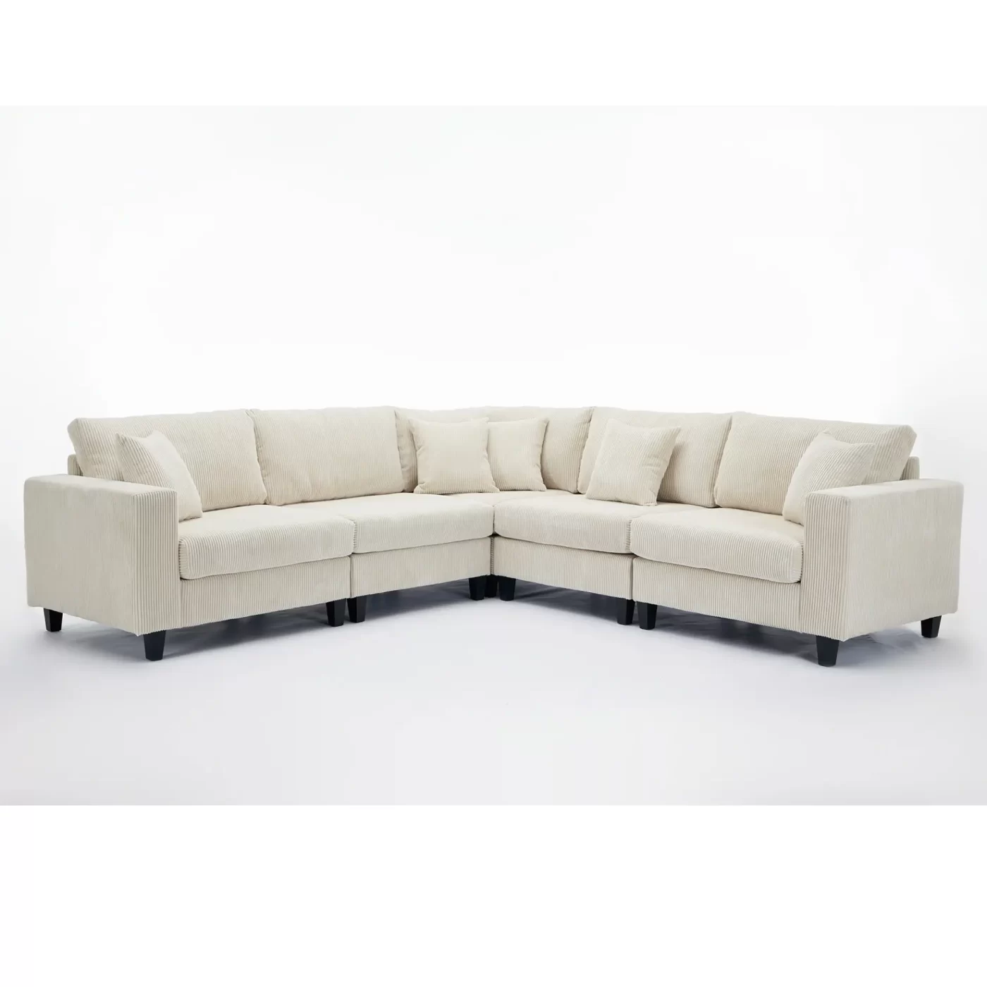 Oversized Modular Sectional Sofa Set, L Shaped Couch,Corduroy ,Upholstered,Deep Seat,,5 Seat,5 Throw pillow and 6 back cushion,Living Room, Apartment ,Beige