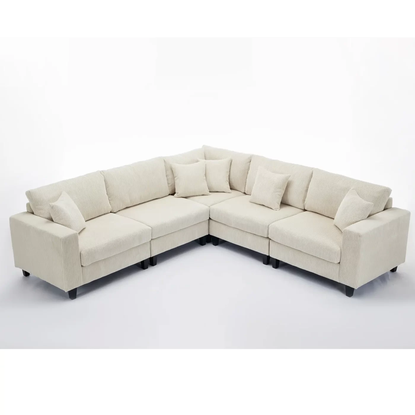 Oversized Modular Sectional Sofa Set, L Shaped Couch,Corduroy ,Upholstered,Deep Seat,,5 Seat,5 Throw pillow and 6 back cushion,Living Room, Apartment ,Beige