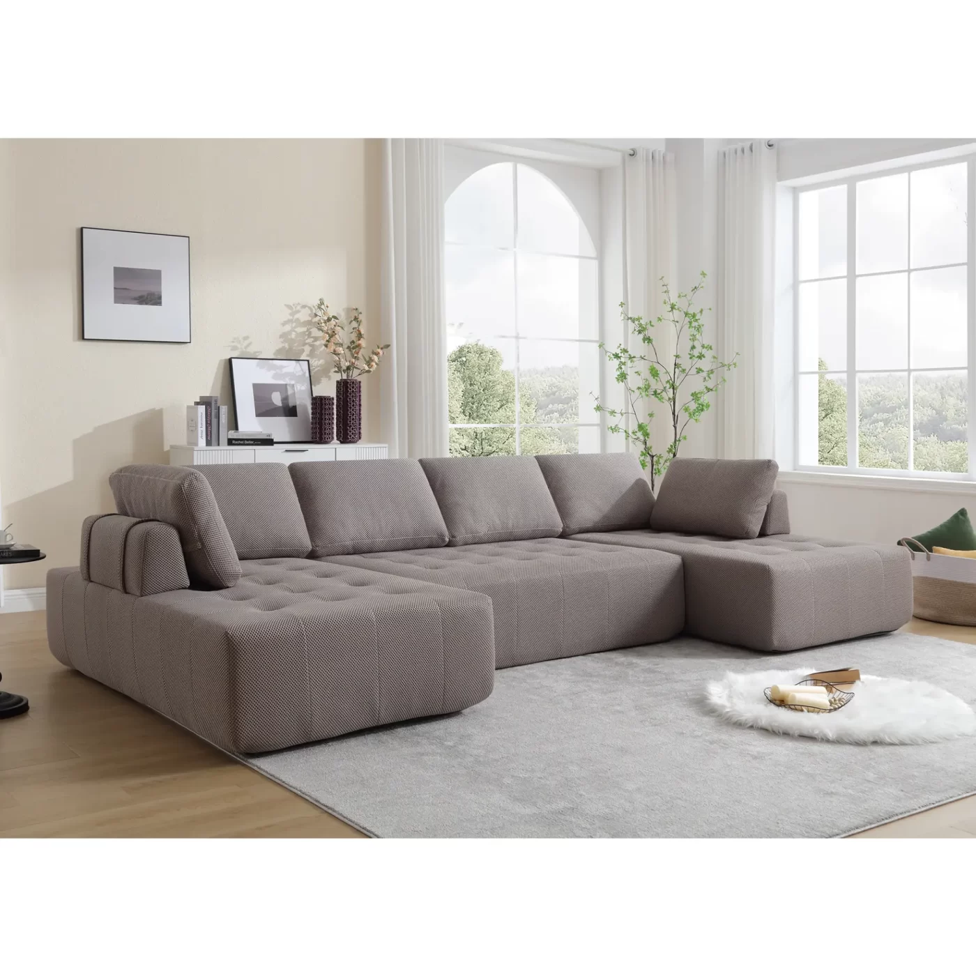 138.5 "Modular Combination Sofa, U-shaped Sofa, Living Room, Apartment, Upholstered ,6-seat Sofa, Free Combination Sofa (Mesh Fabric), Breathable Fabric, Gray