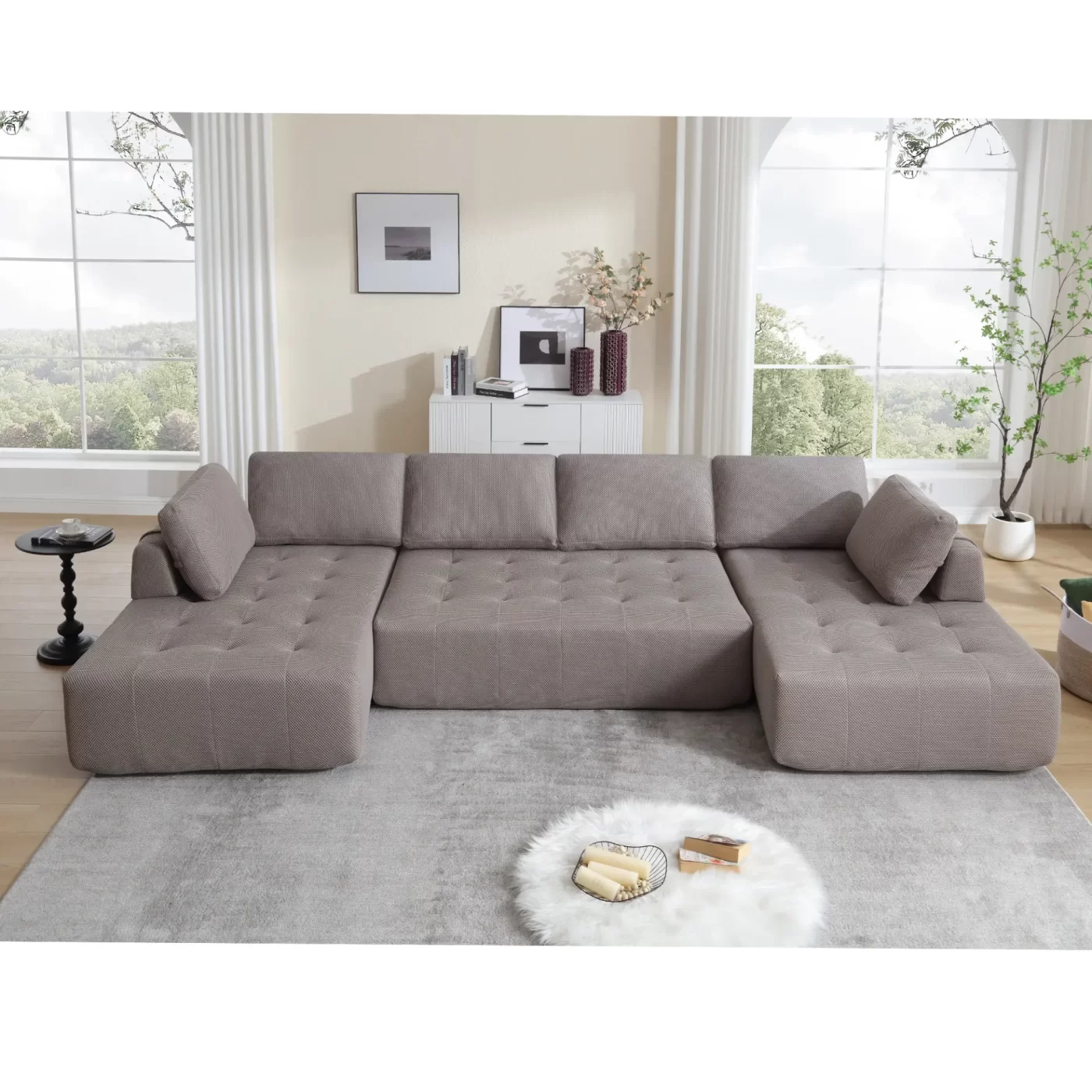 138.5 "Modular Combination Sofa, U-shaped Sofa, Living Room, Apartment, Upholstered ,6-seat Sofa, Free Combination Sofa (Mesh Fabric), Breathable Fabric, Gray