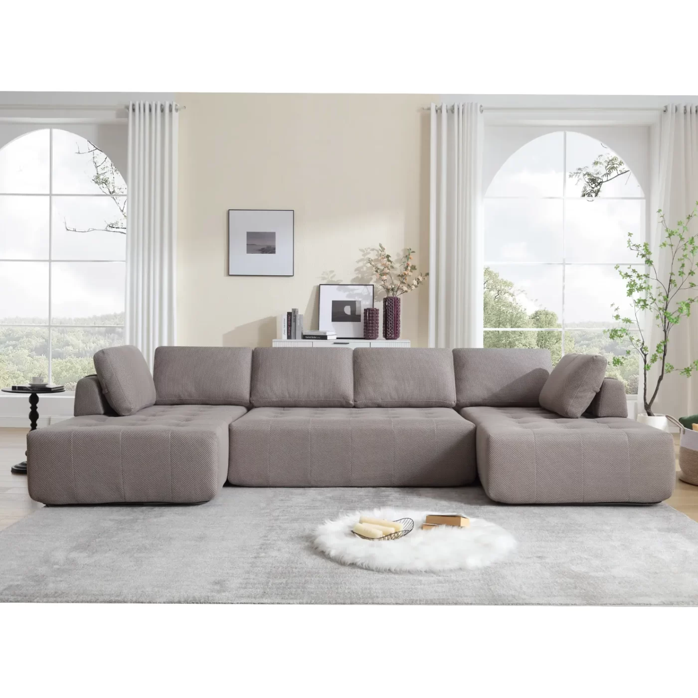 138.5 "Modular Combination Sofa, U-shaped Sofa, Living Room, Apartment, Upholstered ,6-seat Sofa, Free Combination Sofa (Mesh Fabric), Breathable Fabric, Gray