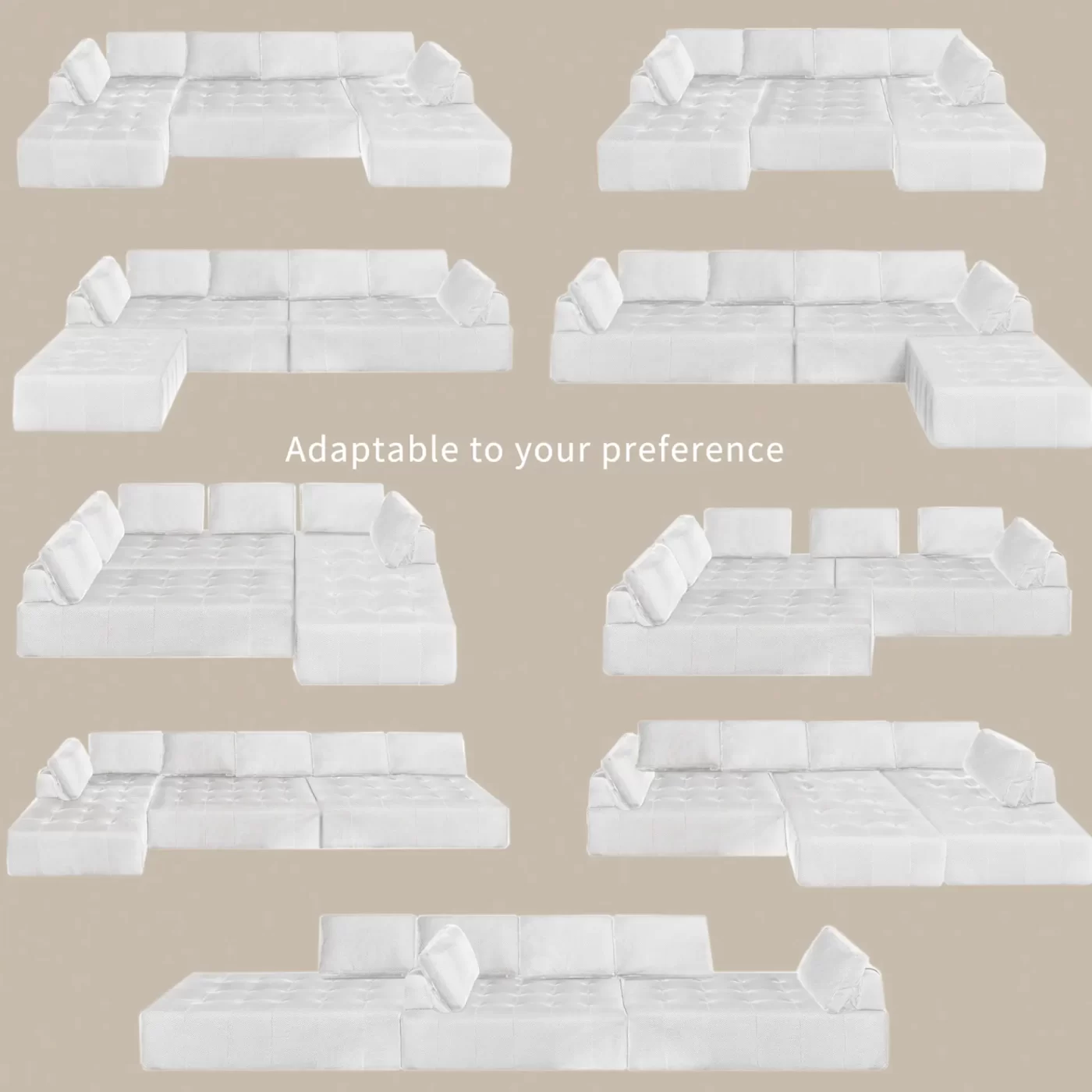 138.5 "Modular Combination Sofa, U-shaped Sofa, Living Room, Apartment, Upholstered ,6-seat Sofa, Free Combination Sofa (Mesh Fabric), Breathable Fabric, Gray