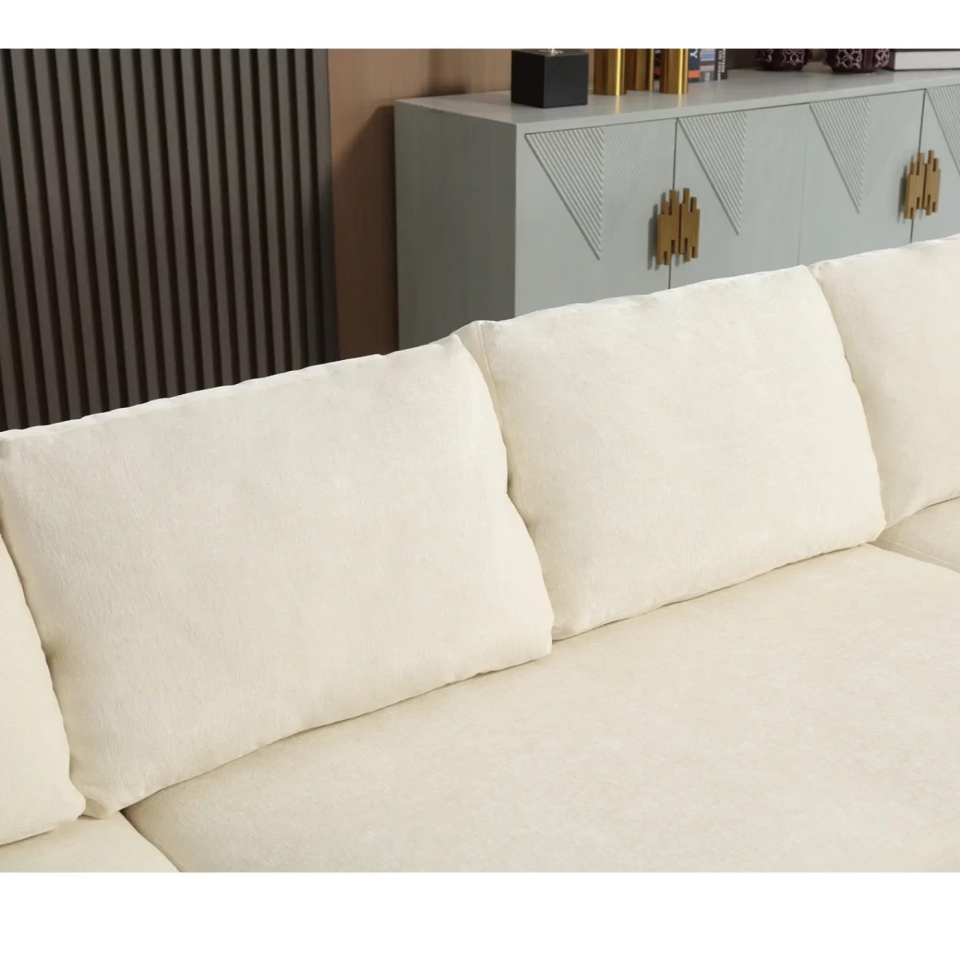 110.75" Sectional Sofa,Oversized modular sofa,Chaise Storage, Modern U Shaped Couch , Upholstered Sofas,Chenille,Crystal button , Living Room, Apartment, Beige