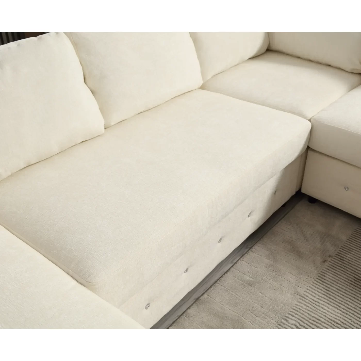 110.75" Sectional Sofa,Oversized modular sofa,Chaise Storage, Modern U Shaped Couch , Upholstered Sofas,Chenille,Crystal button , Living Room, Apartment, Beige