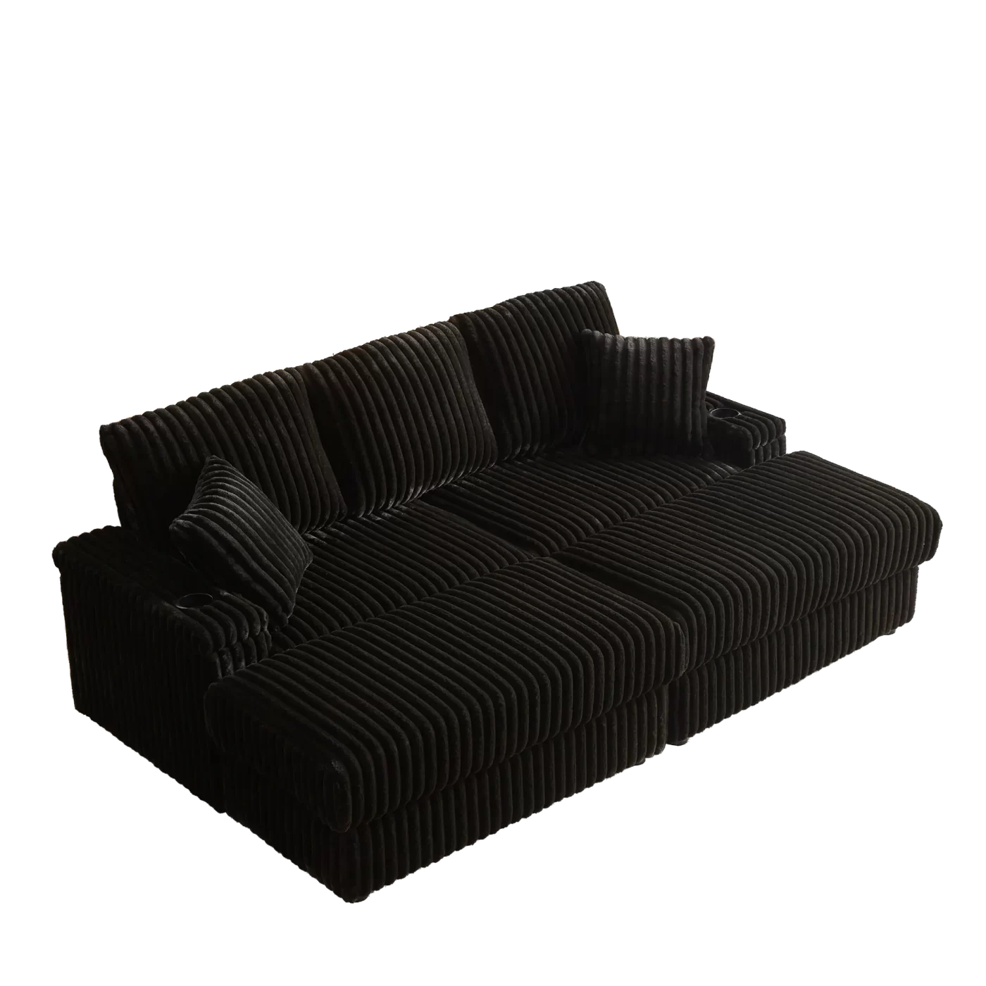 84Inch Corduroy 3-seater sofa With 3 back pillows ,2 toss pillows , a ottoman ,2storage spaces and cup-holding grooves Comfy Sofa- Deep Seat Couch for Living Room