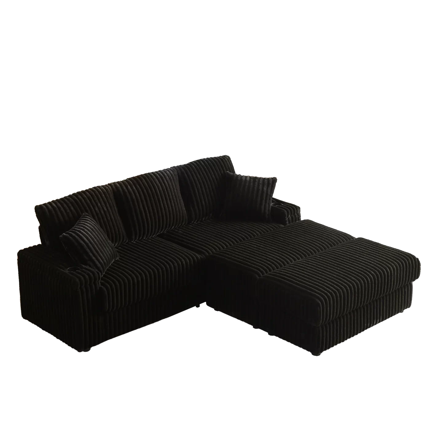 84Inch Corduroy 3-seater sofa With 3 back pillows ,2 toss pillows , a ottoman ,2storage spaces and cup-holding grooves Comfy Sofa- Deep Seat Couch for Living Room