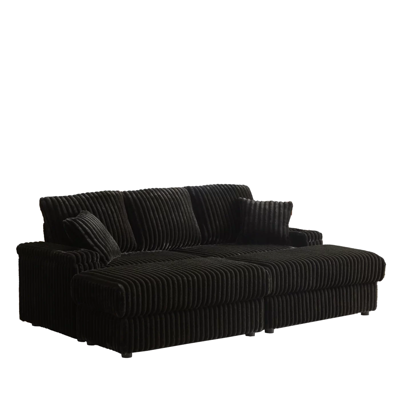 84Inch Corduroy 3-seater sofa With 3 back pillows ,2 toss pillows , a ottoman ,2storage spaces and cup-holding grooves Comfy Sofa- Deep Seat Couch for Living Room