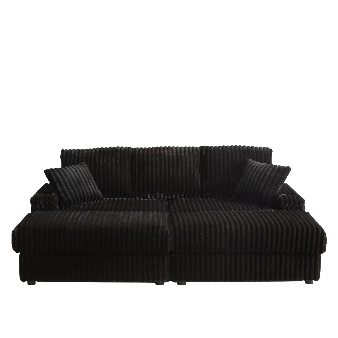 84Inch Corduroy 3-seater sofa With 3 back pillows ,2 toss pillows , a ottoman ,2storage spaces and cup-holding grooves Comfy Sofa- Deep Seat Couch for Living Room