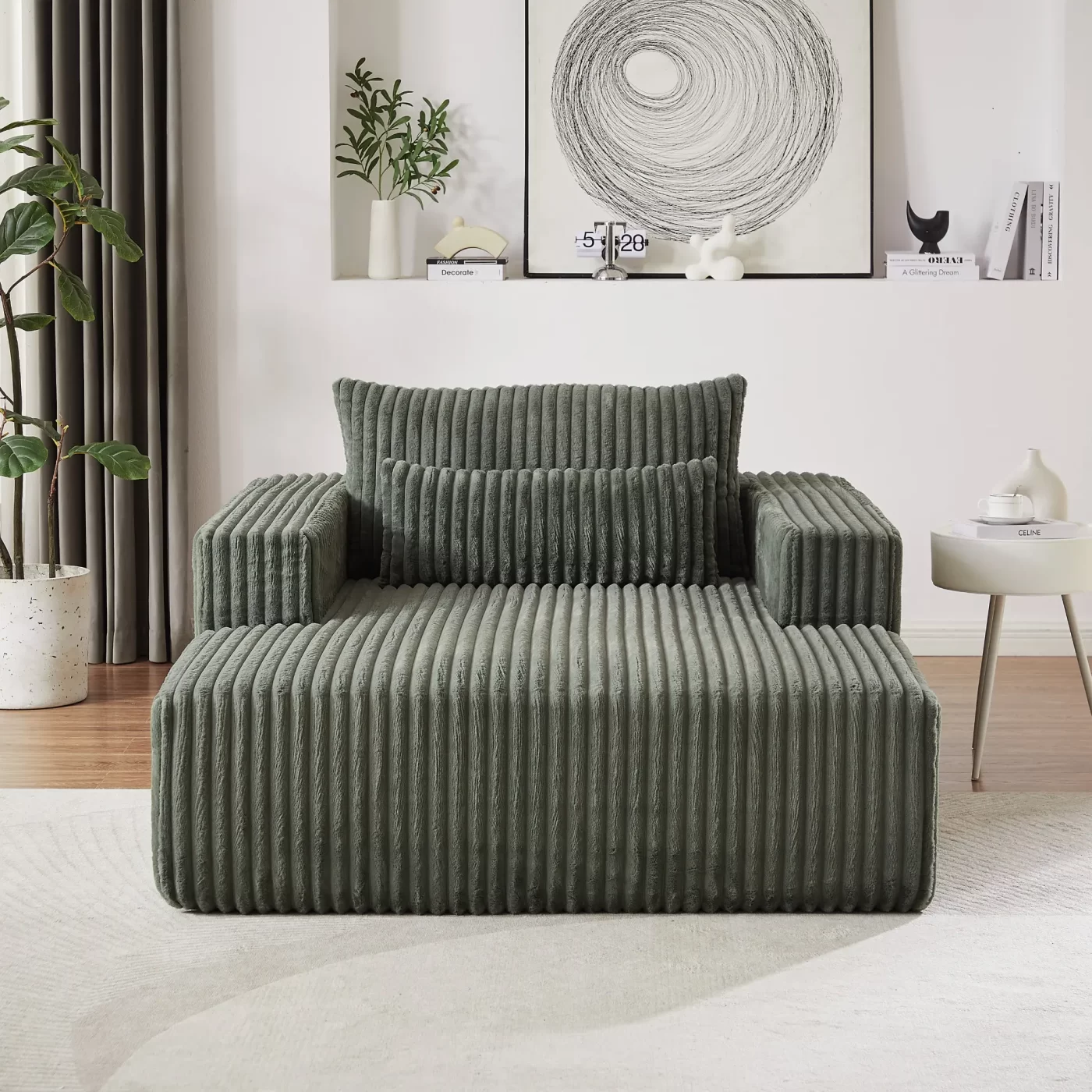 75-Inch Corduroy Sponge Sofa Lounge Chair,No Assembly Required,Fluffy Modern Sleeper Chair for Indoor Living Room Bedroom