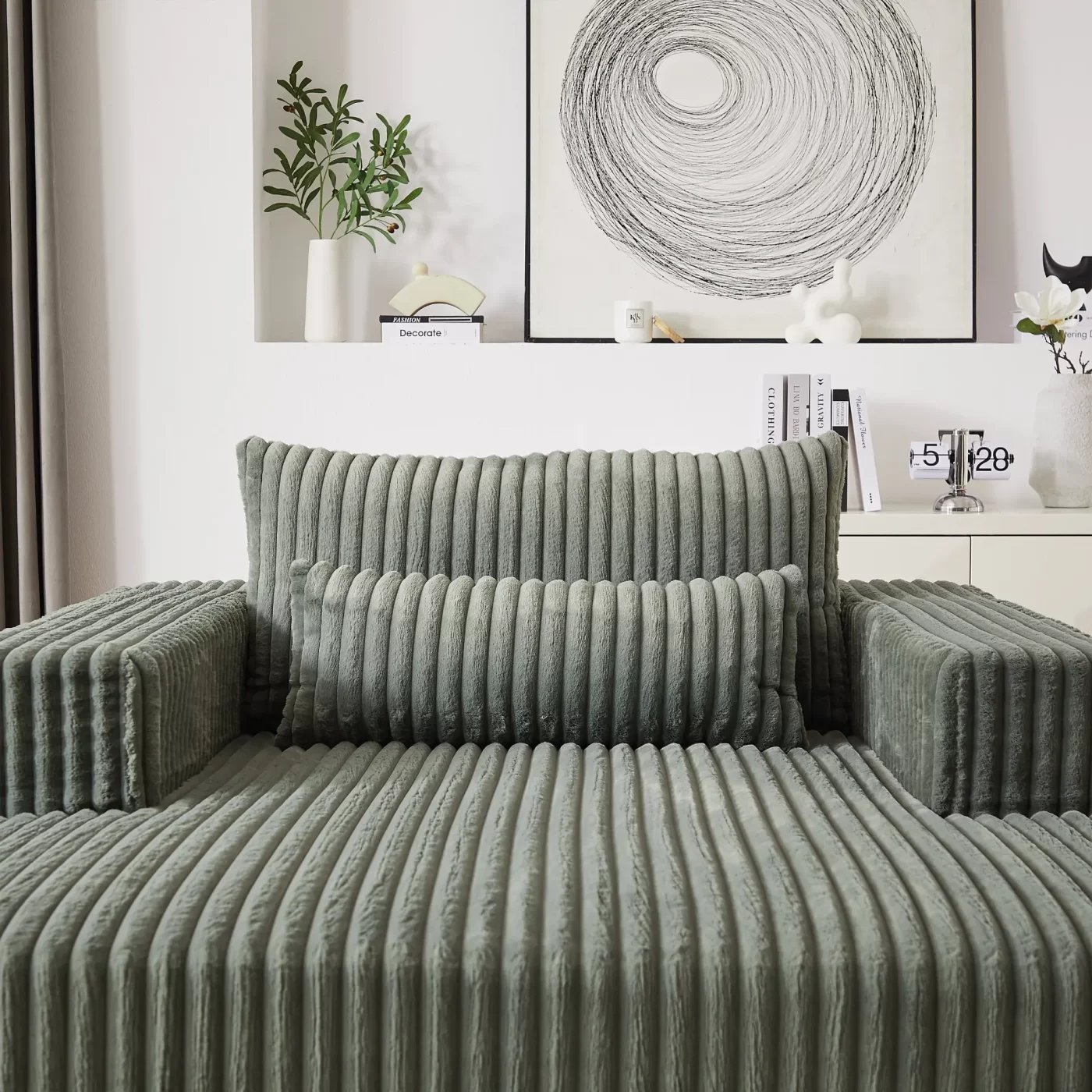 75-Inch Corduroy Sponge Sofa Lounge Chair,No Assembly Required,Fluffy Modern Sleeper Chair for Indoor Living Room Bedroom