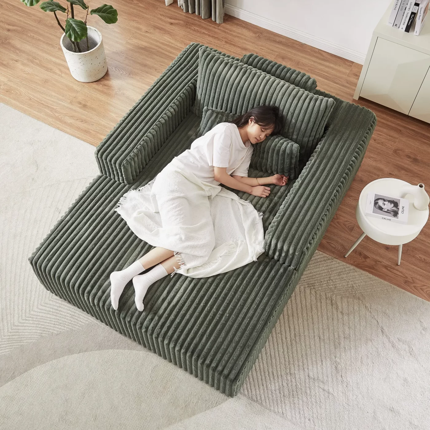 75-Inch Corduroy Sponge Sofa Lounge Chair,No Assembly Required,Fluffy Modern Sleeper Chair for Indoor Living Room Bedroom