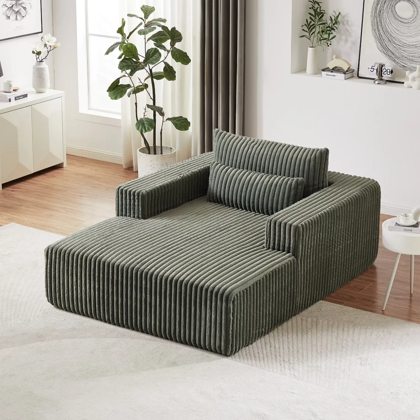 75-Inch Corduroy Sponge Sofa Lounge Chair,No Assembly Required,Fluffy Modern Sleeper Chair for Indoor Living Room Bedroom