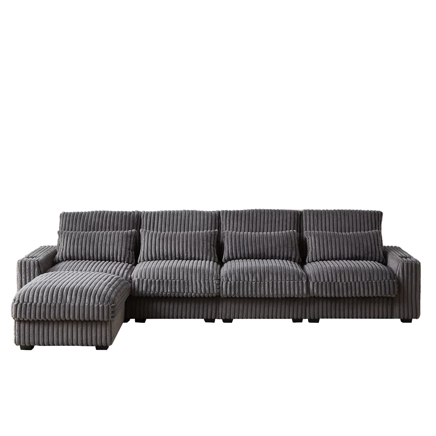 126-inch Corduroy With Cup Holder Super Large L-Shaped Sofa, Movable Footrest, Four Waist Pillows And Four Back Cushion, With USB Port And Type-C Port
