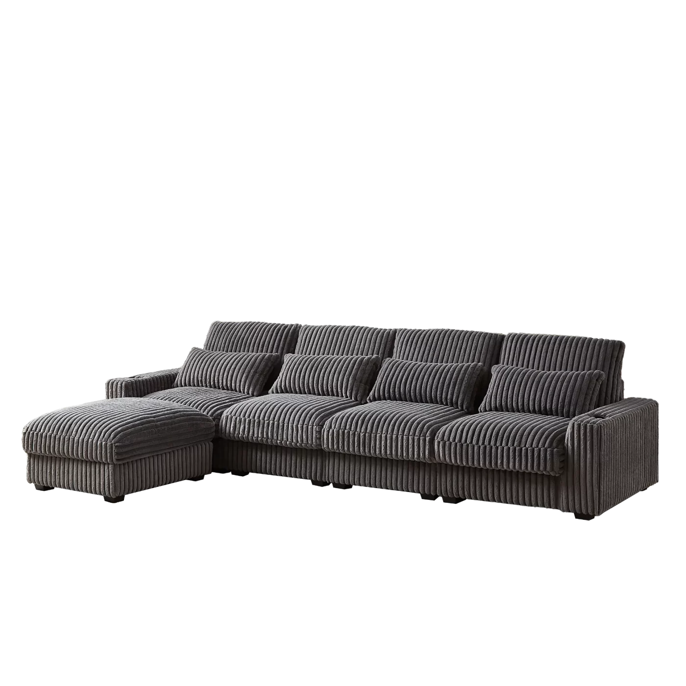 126-inch Corduroy With Cup Holder Super Large L-Shaped Sofa, Movable Footrest, Four Waist Pillows And Four Back Cushion, With USB Port And Type-C Port