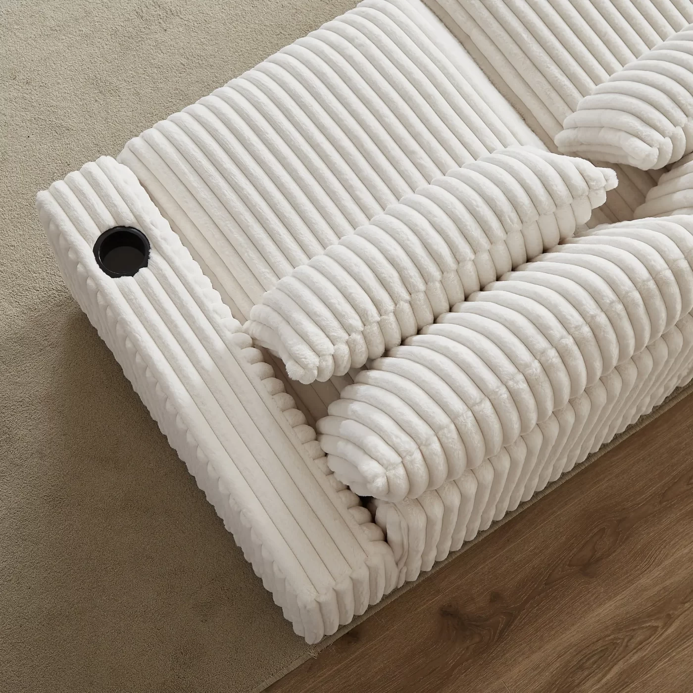 126-inch Corduroy With Cup Holder Super Large L-Shaped Sofa, Movable Footrest, Four Waist Pillows And Four Back Cushion, With USB Port And Type-C Port