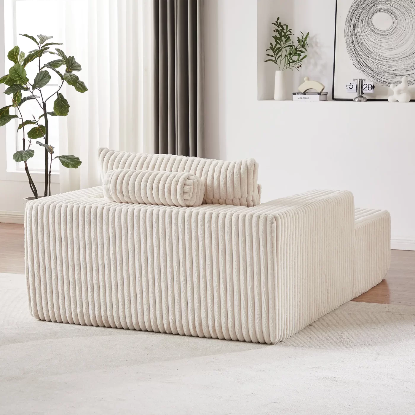 75-Inch Corduroy Sponge Sofa Lounge Chair,No Assembly Required,Fluffy Modern Sleeper Chair for Indoor Living Room Bedroom