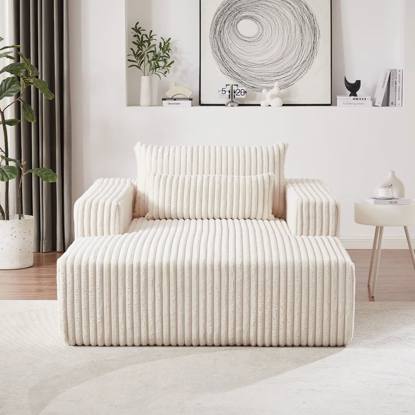 75-Inch Corduroy Sponge Sofa Lounge Chair,No Assembly Required,Fluffy Modern Sleeper Chair for Indoor Living Room Bedroom