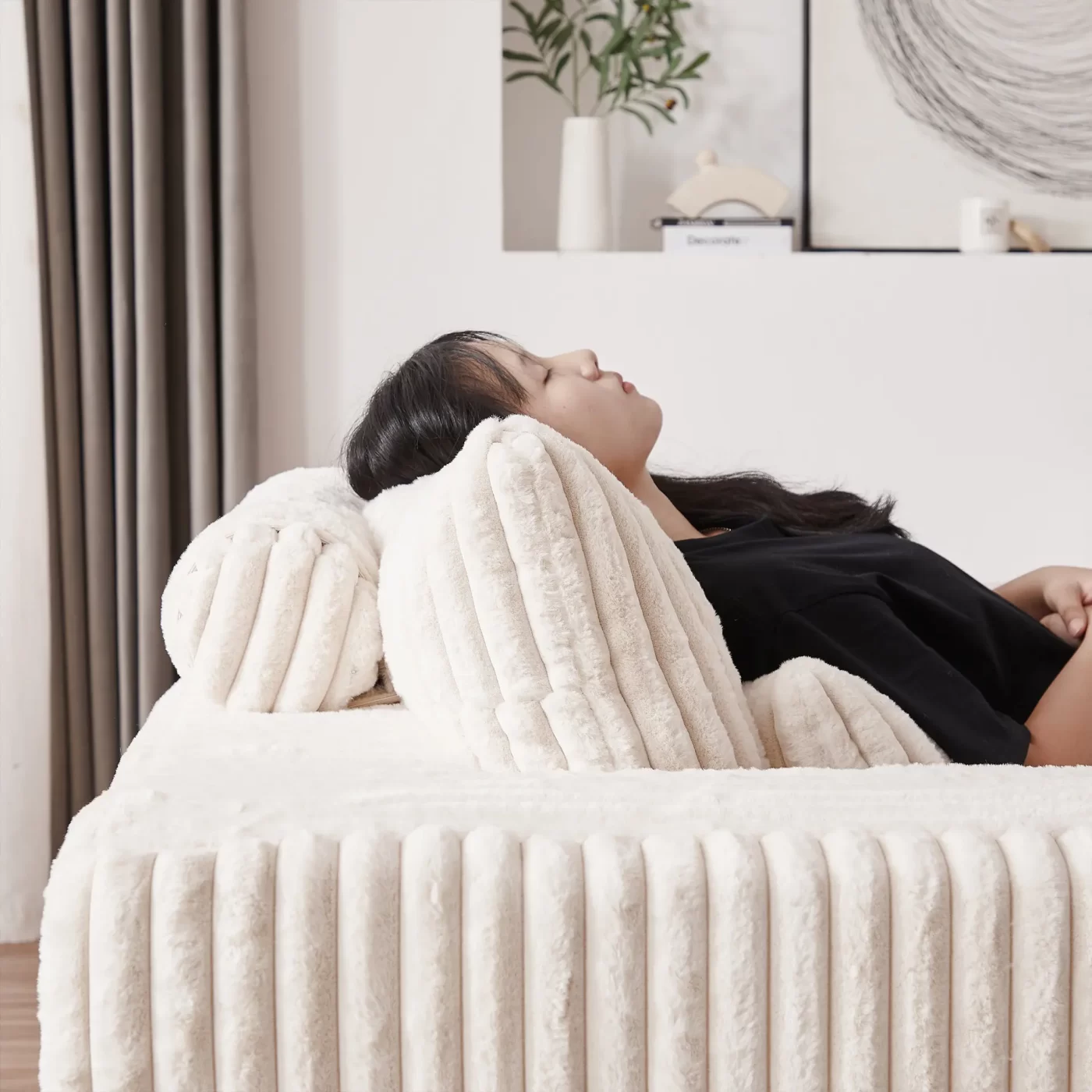 75-Inch Corduroy Sponge Sofa Lounge Chair,No Assembly Required,Fluffy Modern Sleeper Chair for Indoor Living Room Bedroom