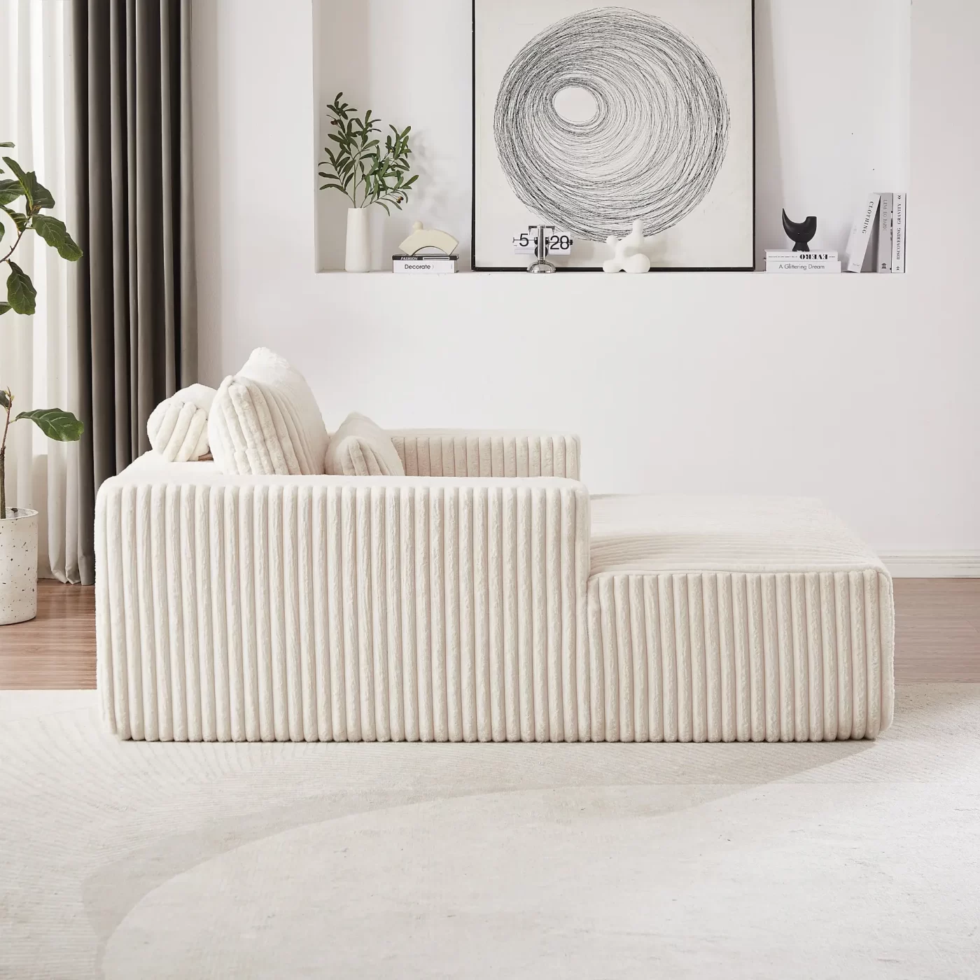 75-Inch Corduroy Sponge Sofa Lounge Chair,No Assembly Required,Fluffy Modern Sleeper Chair for Indoor Living Room Bedroom