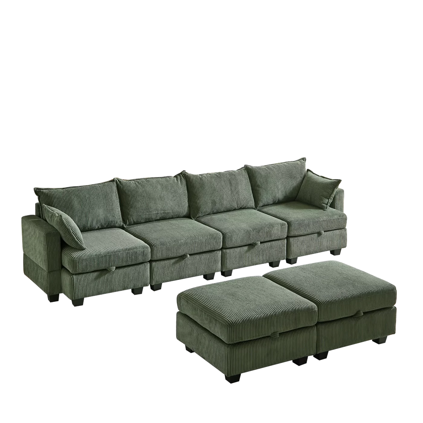 113.5'' Modular Sectiona Corduroy Sofa, Sectional Couches for Living Room U Shaped Sectional Couch with Storage Ottoman, 6 Seats Convertible Sectionals with Chaise