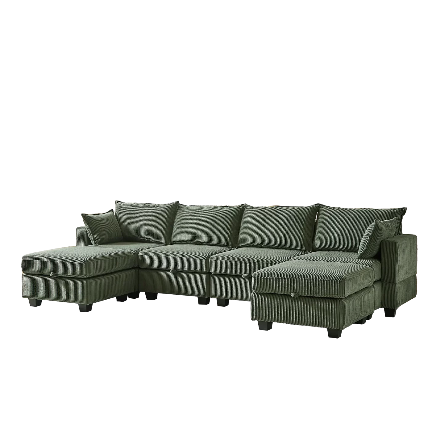 113.5'' Modular Sectiona Corduroy Sofa, Sectional Couches for Living Room U Shaped Sectional Couch with Storage Ottoman, 6 Seats Convertible Sectionals with Chaise