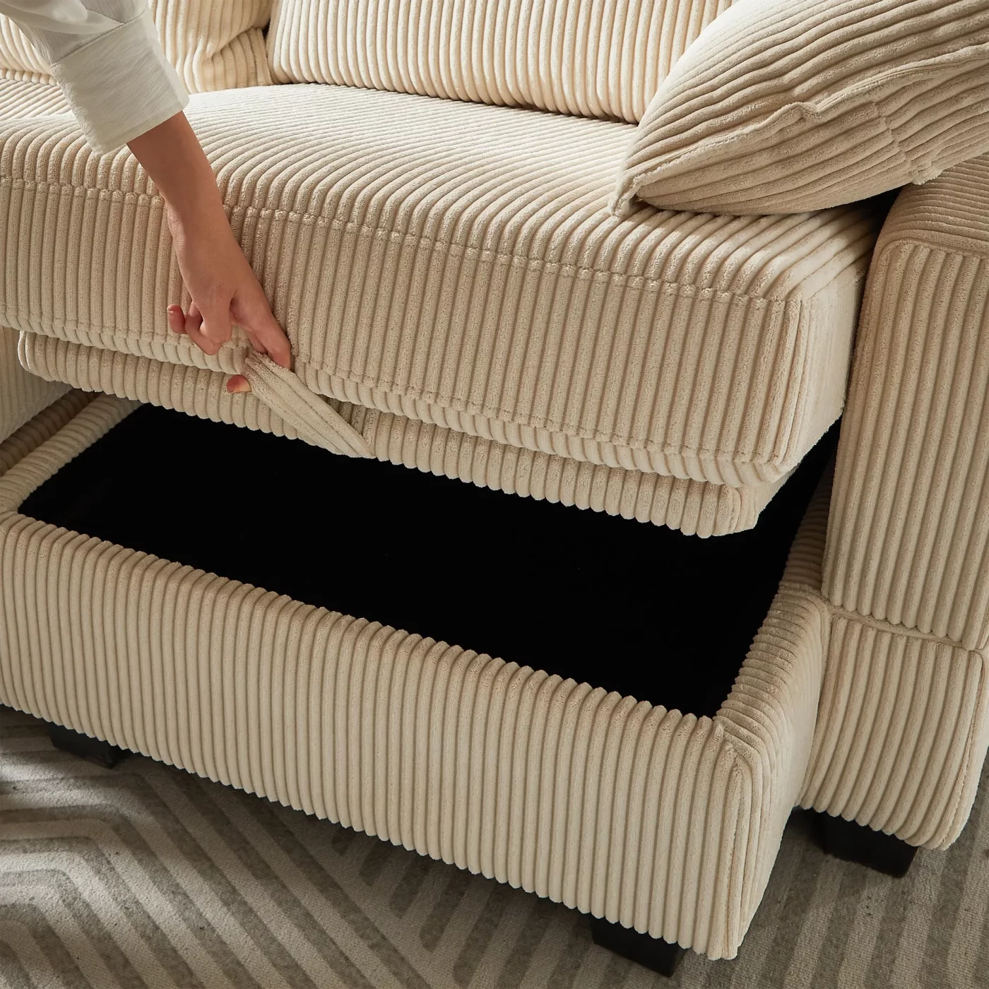 113.5'' Modular Sectiona Corduroy Sofa, Sectional Couches for Living Room U Shaped Sectional Couch with Storage Ottoman, 6 Seats Convertible Sectionals with Chaise