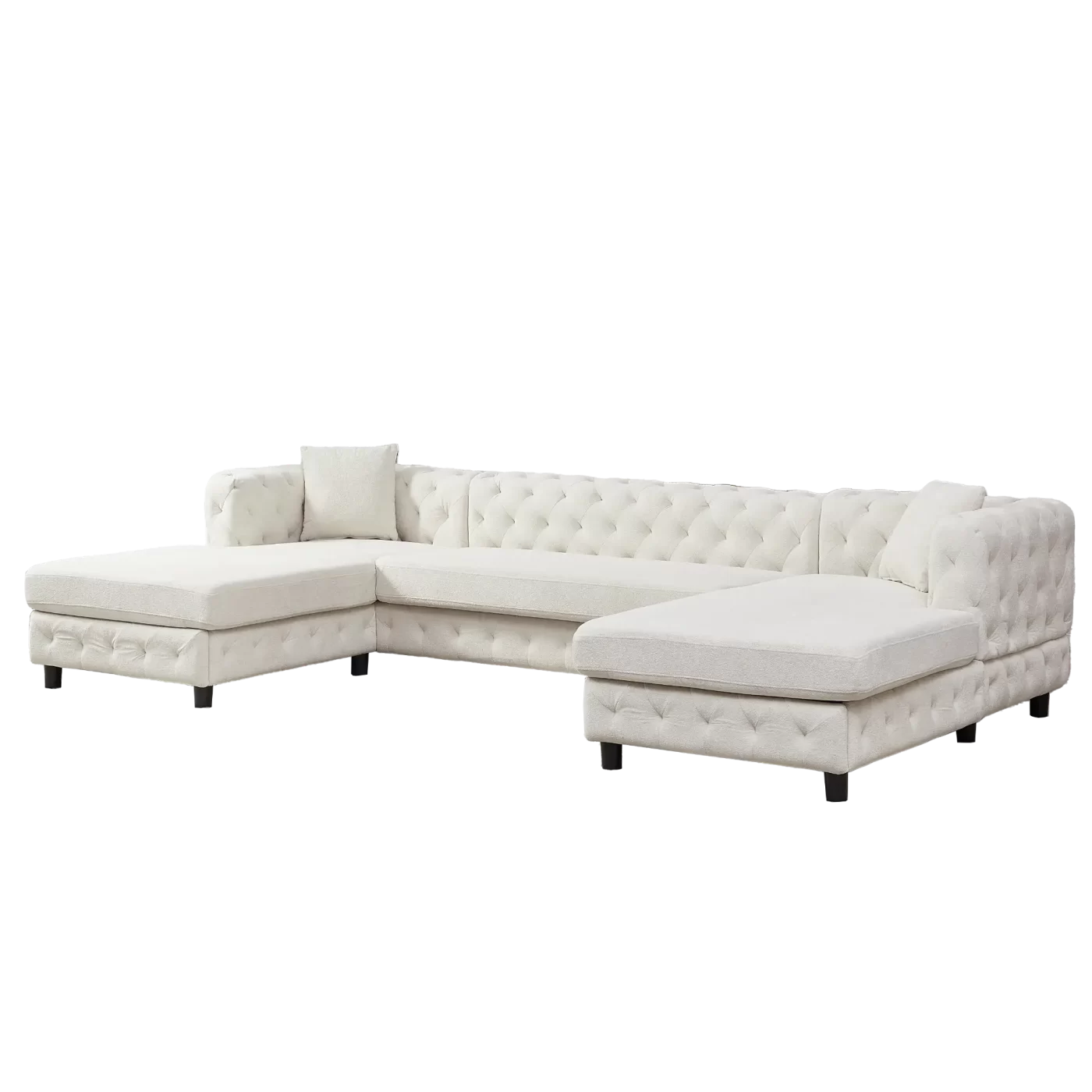126-inch Modern Style Chenille Three Piece Sofa, Pull Point Design U-shaped Sofa two Chaise Longue Seats, two Pillows and Plastic Feet, Suitable for Living room, Bedroom, Lounge and Projection Room