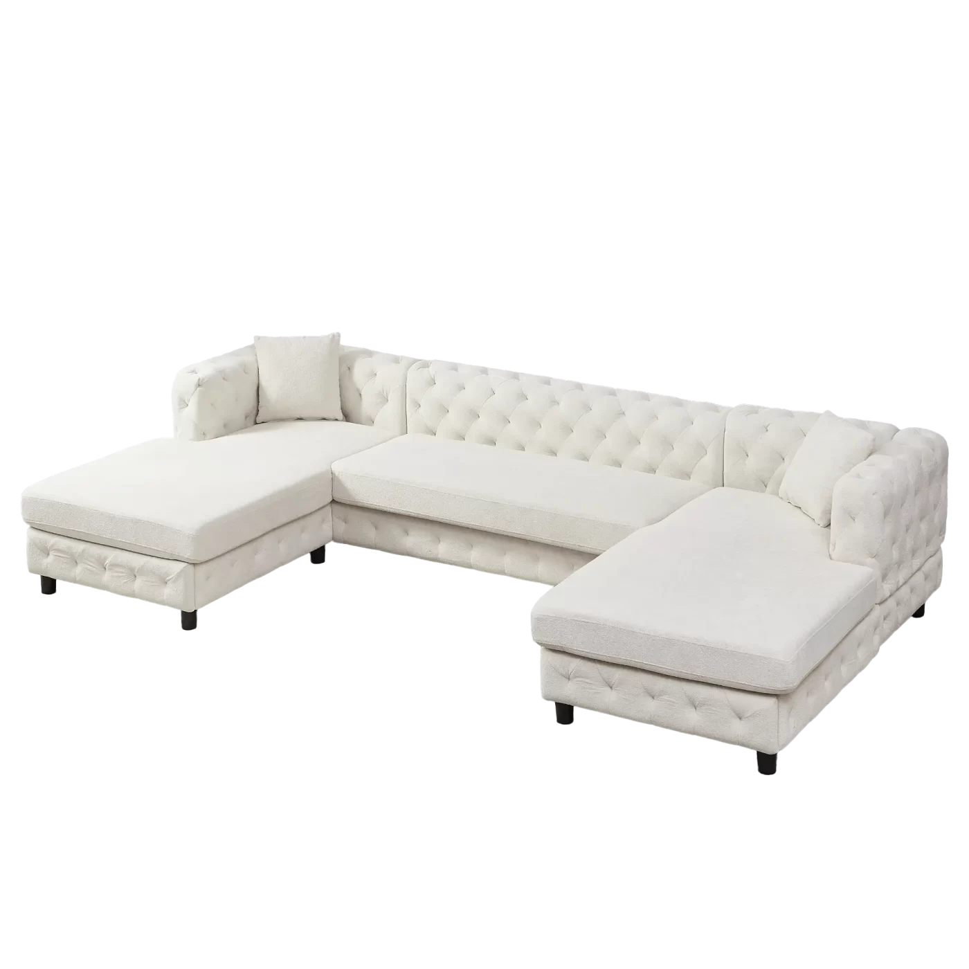 126-inch Modern Style Chenille Three Piece Sofa, Pull Point Design U-shaped Sofa two Chaise Longue Seats, two Pillows and Plastic Feet, Suitable for Living room, Bedroom, Lounge and Projection Room