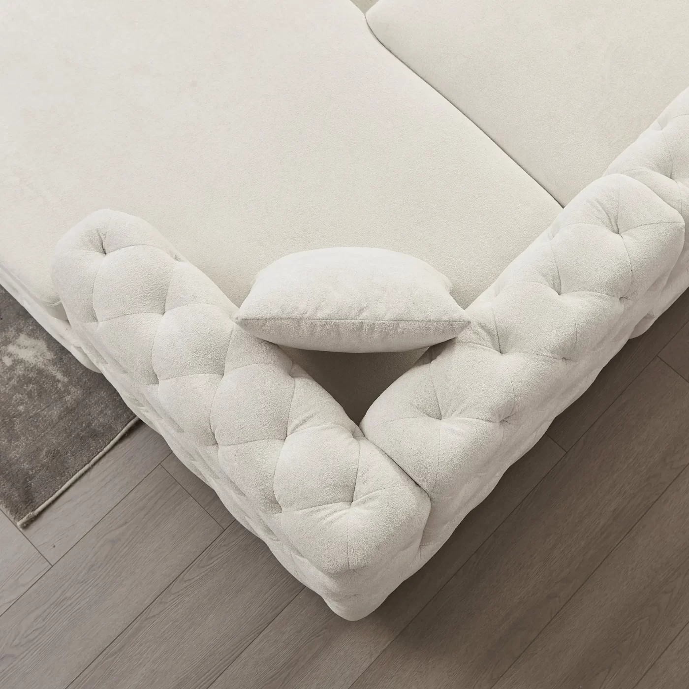 126-inch Modern Style Chenille Three Piece Sofa, Pull Point Design U-shaped Sofa two Chaise Longue Seats, two Pillows and Plastic Feet, Suitable for Living room, Bedroom, Lounge and Projection Room