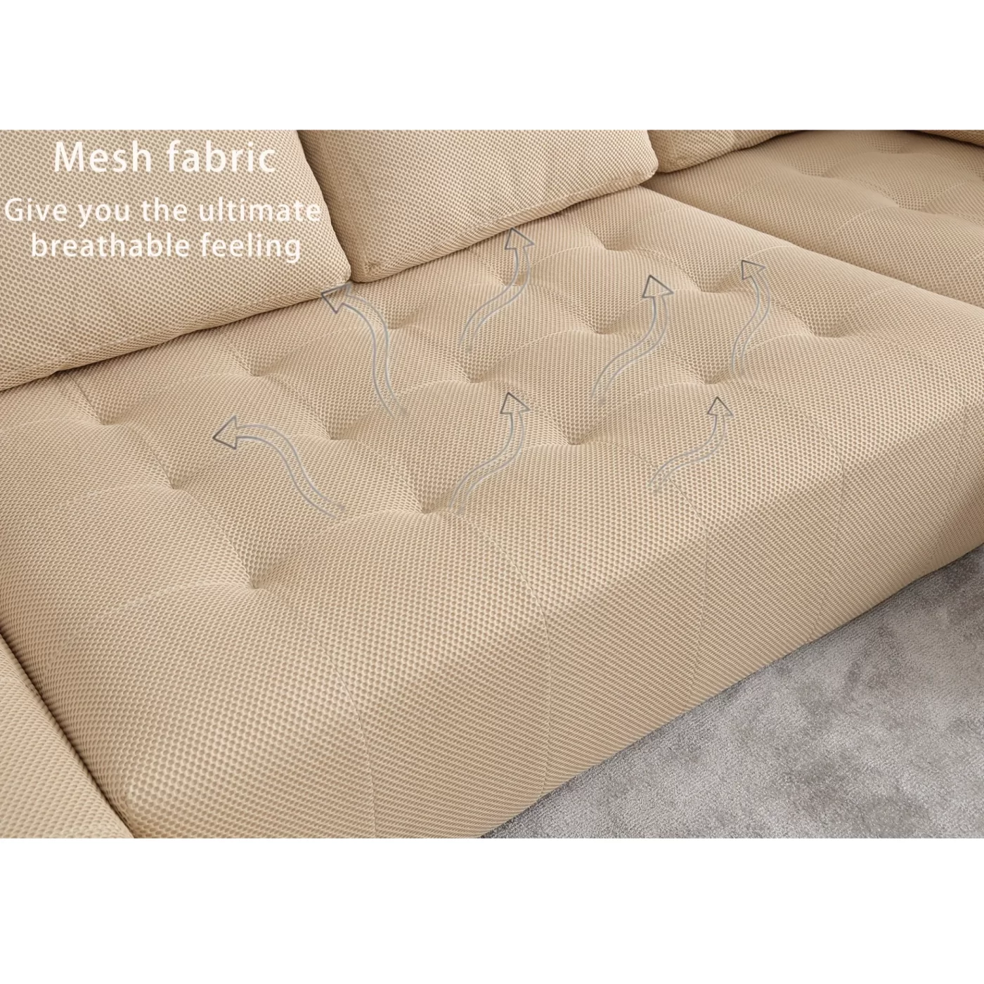 138.5 "Modular Combination Sofa, U-shaped Sofa, Living Room, Apartment, Upholstered ,6-seat Sofa, Free Combination Sofa (Mesh Fabric), Breathable Fabric, Khaki