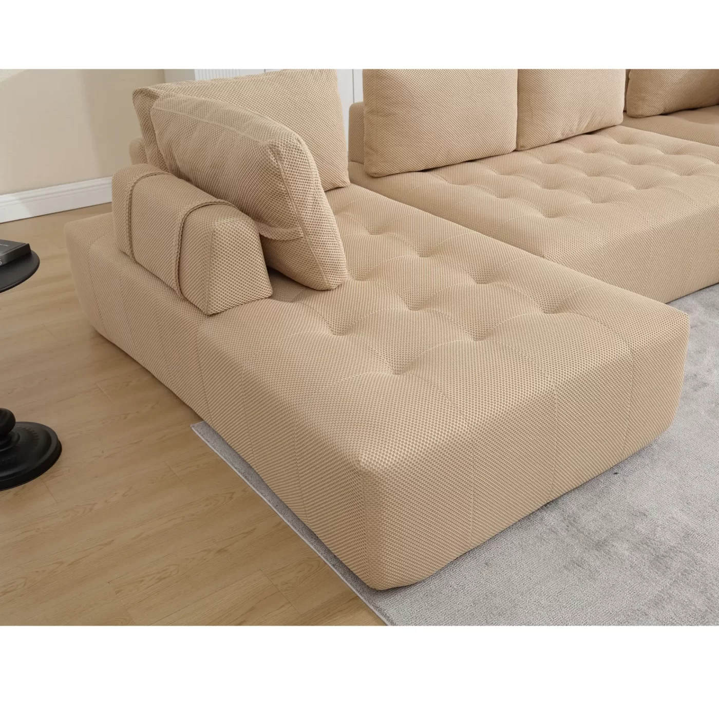 138.5 "Modular Combination Sofa, U-shaped Sofa, Living Room, Apartment, Upholstered ,6-seat Sofa, Free Combination Sofa (Mesh Fabric), Breathable Fabric, Khaki