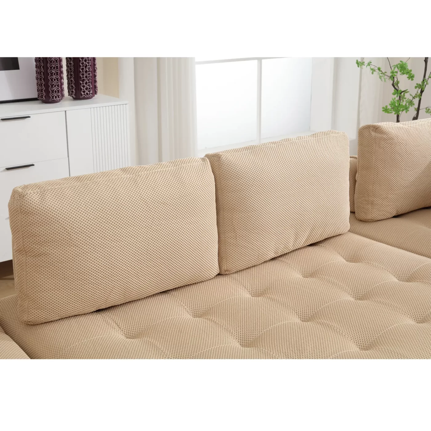 138.5 "Modular Combination Sofa, U-shaped Sofa, Living Room, Apartment, Upholstered ,6-seat Sofa, Free Combination Sofa (Mesh Fabric), Breathable Fabric, Khaki