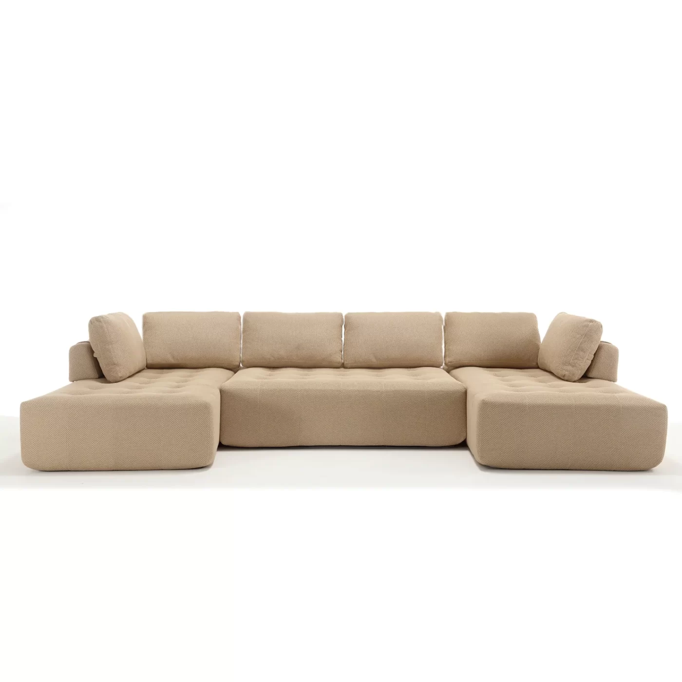 138.5 "Modular Combination Sofa, U-shaped Sofa, Living Room, Apartment, Upholstered ,6-seat Sofa, Free Combination Sofa (Mesh Fabric), Breathable Fabric, Khaki
