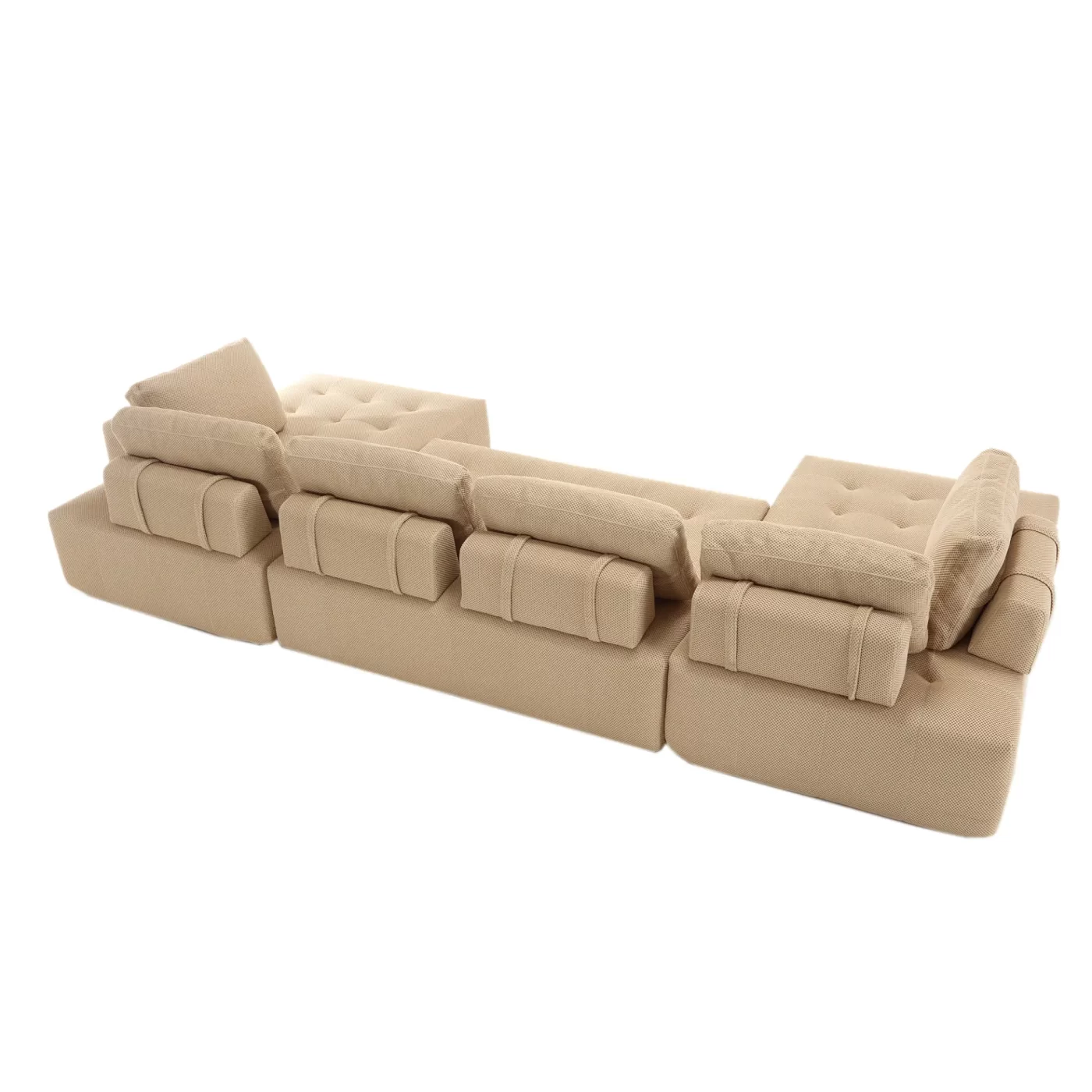 138.5 "Modular Combination Sofa, U-shaped Sofa, Living Room, Apartment, Upholstered ,6-seat Sofa, Free Combination Sofa (Mesh Fabric), Breathable Fabric, Khaki