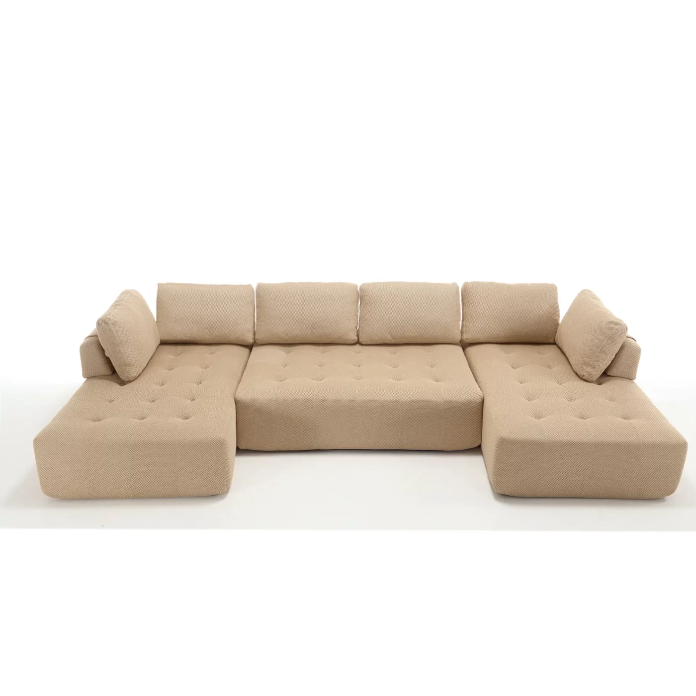 138.5 "Modular Combination Sofa, U-shaped Sofa, Living Room, Apartment, Upholstered ,6-seat Sofa, Free Combination Sofa (Mesh Fabric), Breathable Fabric, Khaki