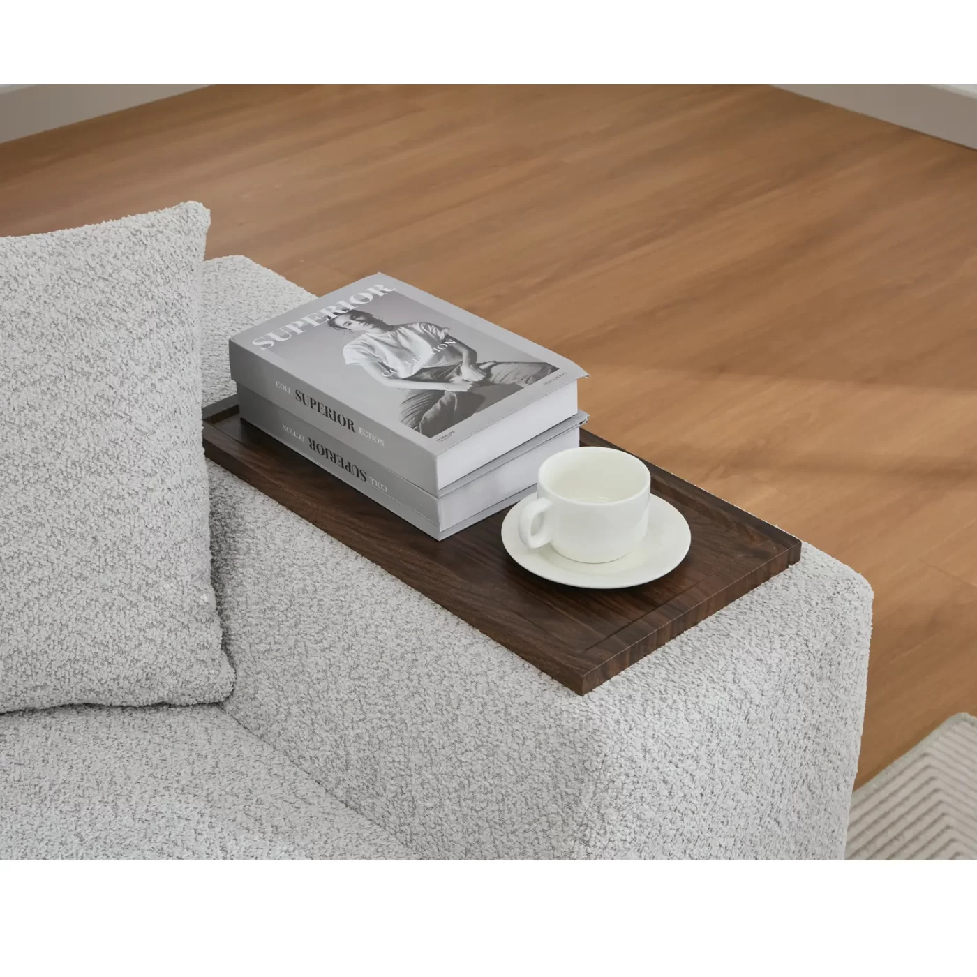 2 Piece Boucle Cloud Sofa Set, Upholstered Sofa Set, Modern 3 Seater and 2 Seater Sofa with MDF End Table for Living Room ,Apartment,3+2 couch,Boucle, Light Gray