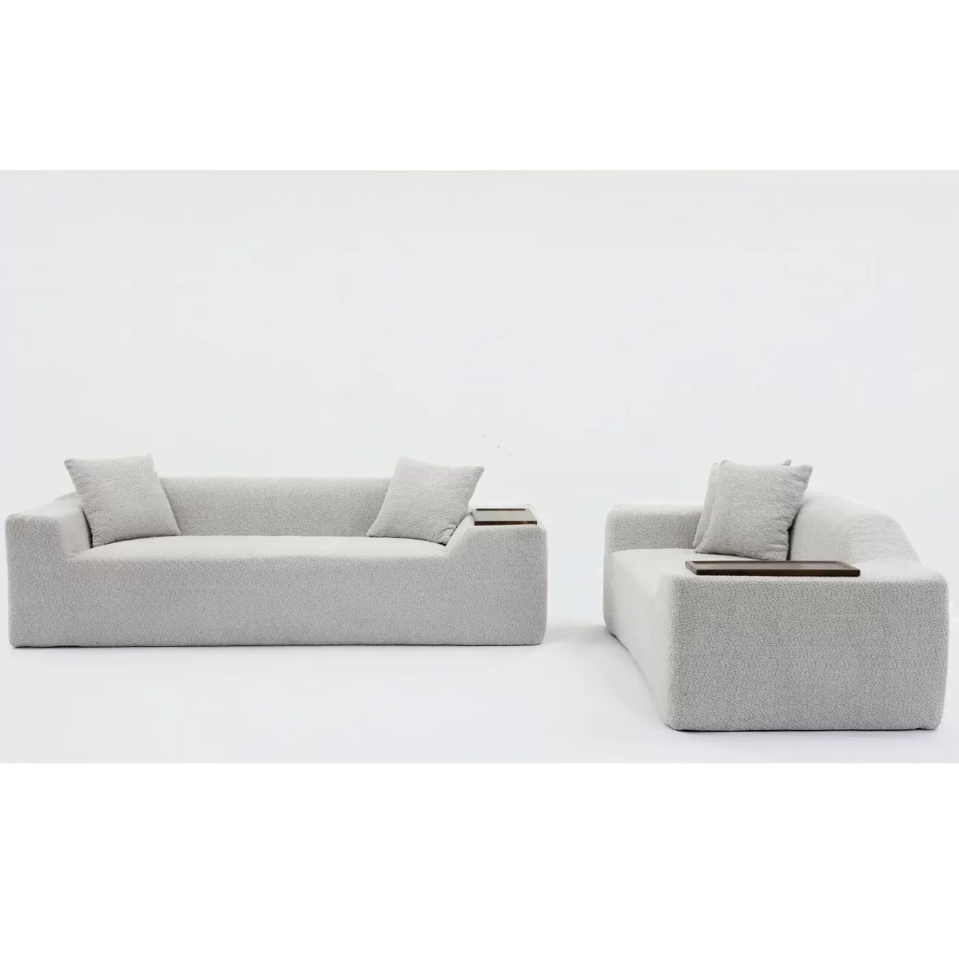 2 Piece Boucle Cloud Sofa Set, Upholstered Sofa Set, Modern 3 Seater and 2 Seater Sofa with MDF End Table for Living Room ,Apartment,3+2 couch,Boucle, Light Gray