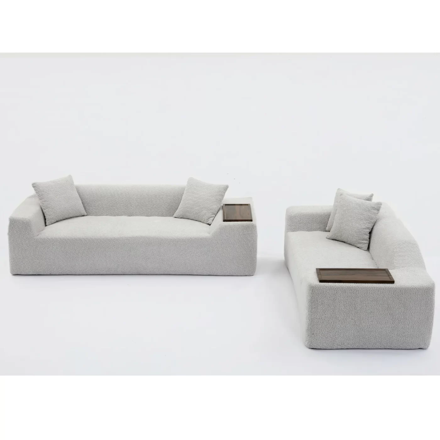 2 Piece Boucle Cloud Sofa Set, Upholstered Sofa Set, Modern 3 Seater and 2 Seater Sofa with MDF End Table for Living Room ,Apartment,3+2 couch,Boucle, Light Gray
