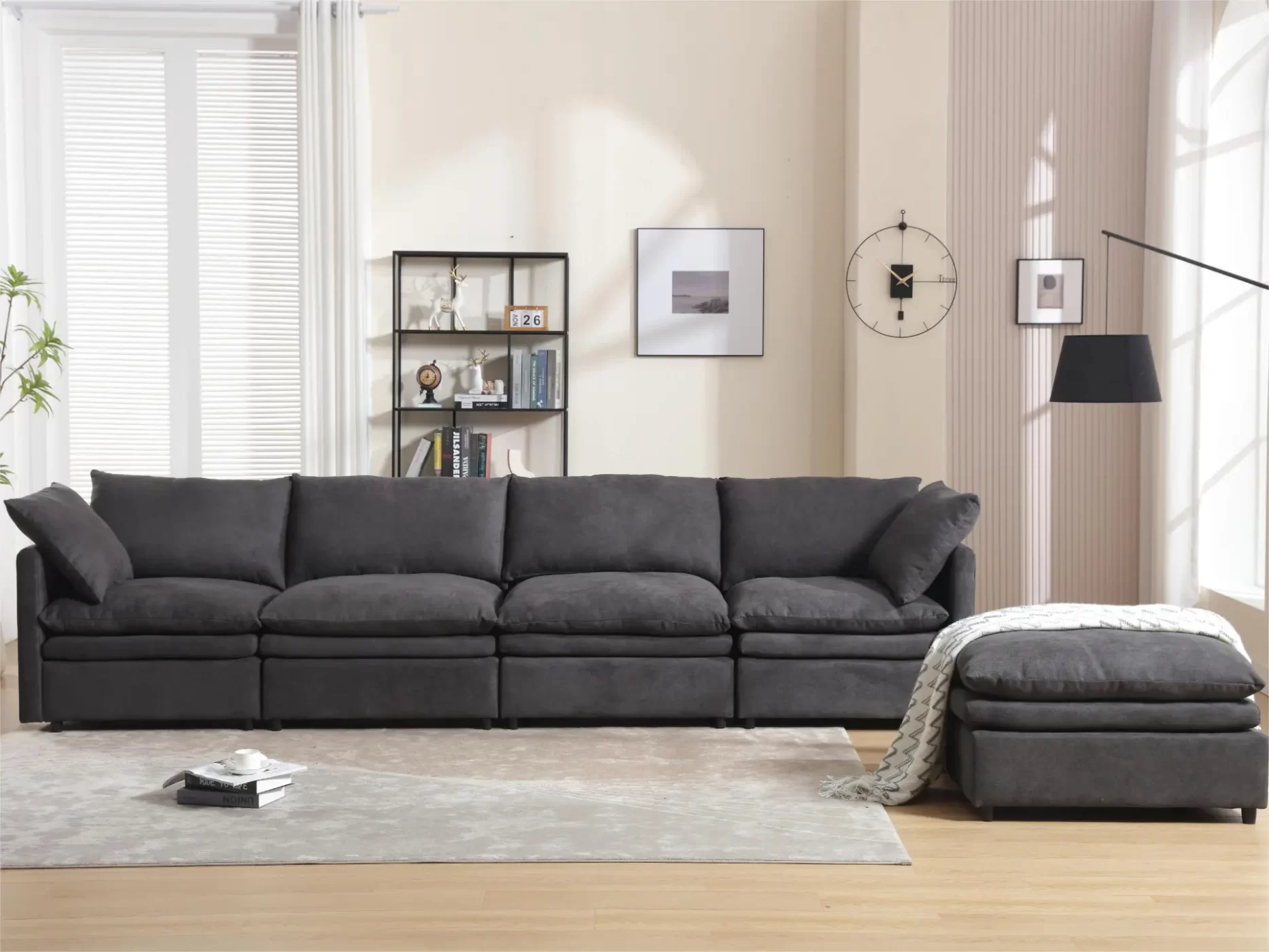 Modern U-shaped Sectional Sofa ,5-seat Sofa ,Sleeper Sofa Couch with Chaise Lounge for Living Room,Apartment,Upholstered,Polyester,New upgrade,Dark Gray