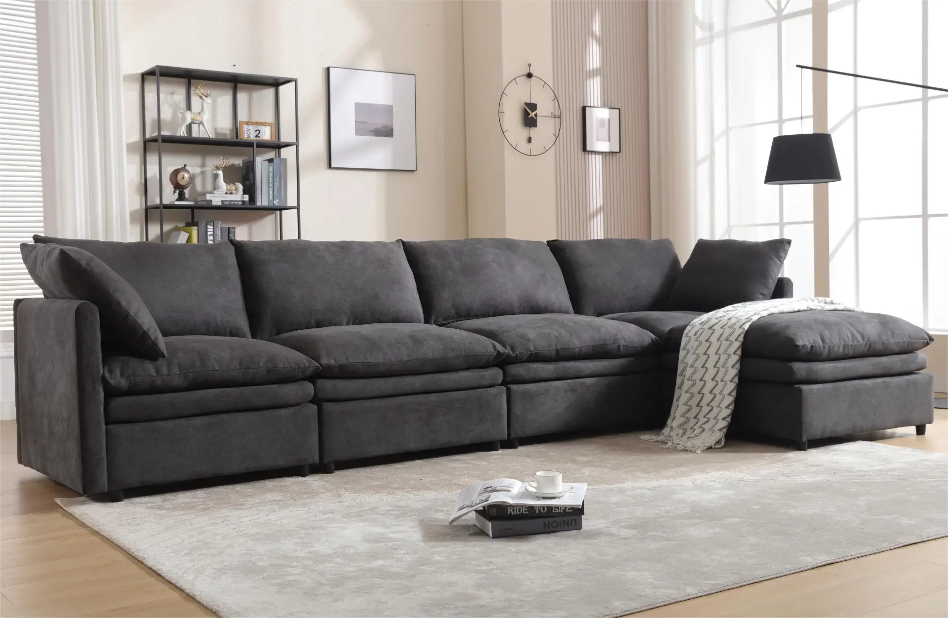 Modern U-shaped Sectional Sofa ,5-seat Sofa ,Sleeper Sofa Couch with Chaise Lounge for Living Room,Apartment,Upholstered,Polyester,New upgrade,Dark Gray