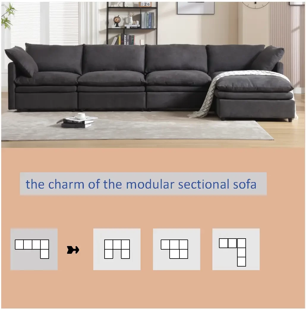 Modern U-shaped Sectional Sofa ,5-seat Sofa ,Sleeper Sofa Couch with Chaise Lounge for Living Room,Apartment,Upholstered,Polyester,New upgrade,Dark Gray