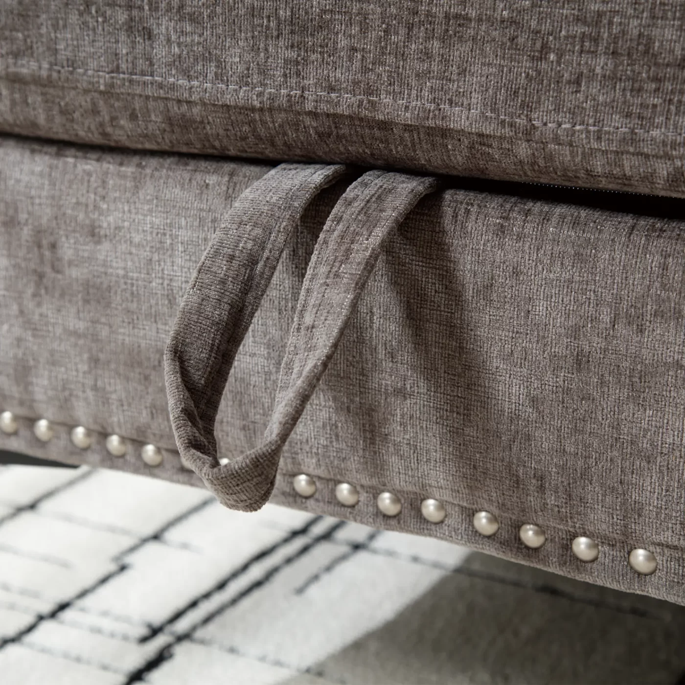 L Shaped Sectional Sofa , Convertible Storage Ottoman,Chenille ,Square Arm, Modern Tufted Couch ,3 Seater, And Nailhead, Dark gray