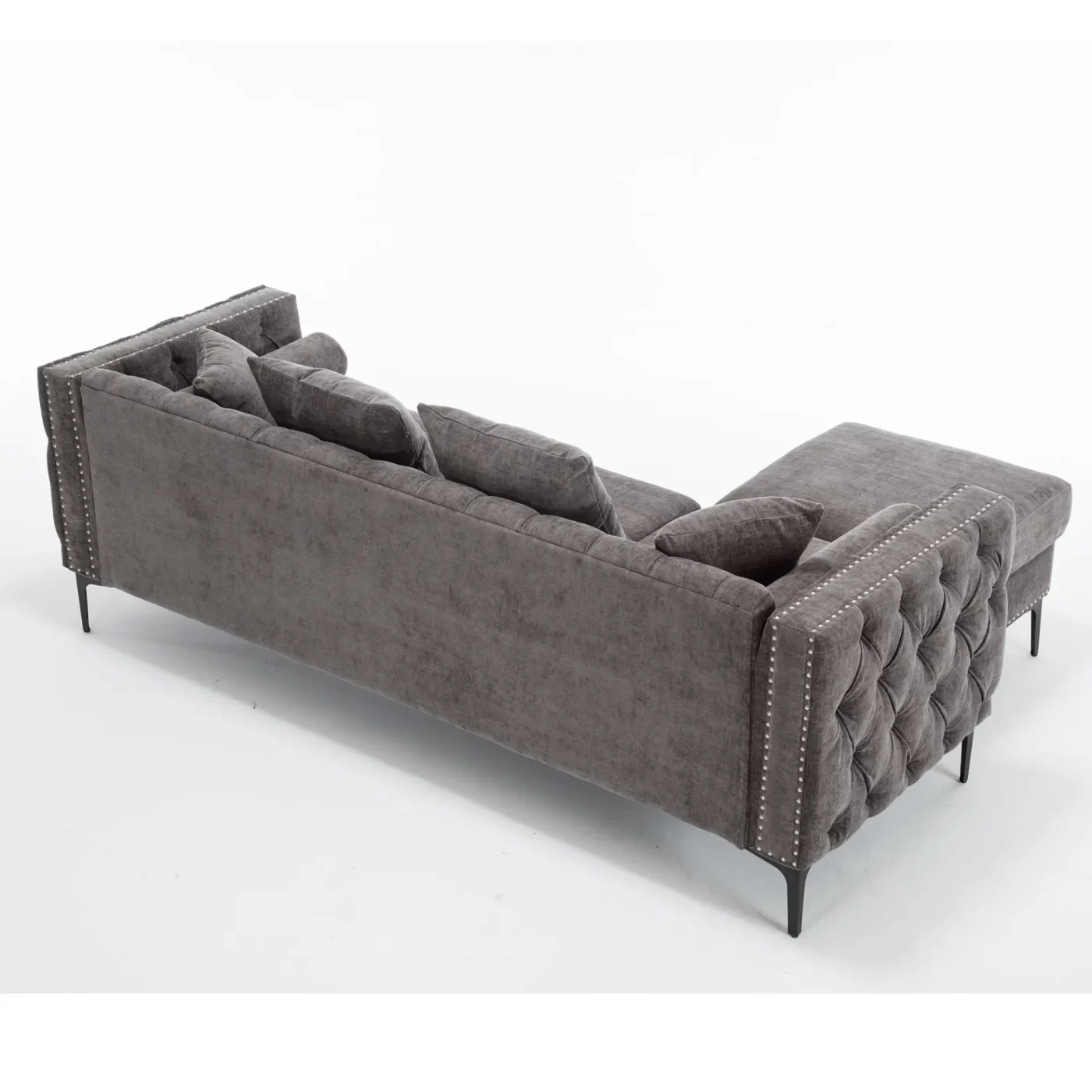 L Shaped Sectional Sofa , Convertible Storage Ottoman,Chenille ,Square Arm, Modern Tufted Couch ,3 Seater, And Nailhead, Dark gray