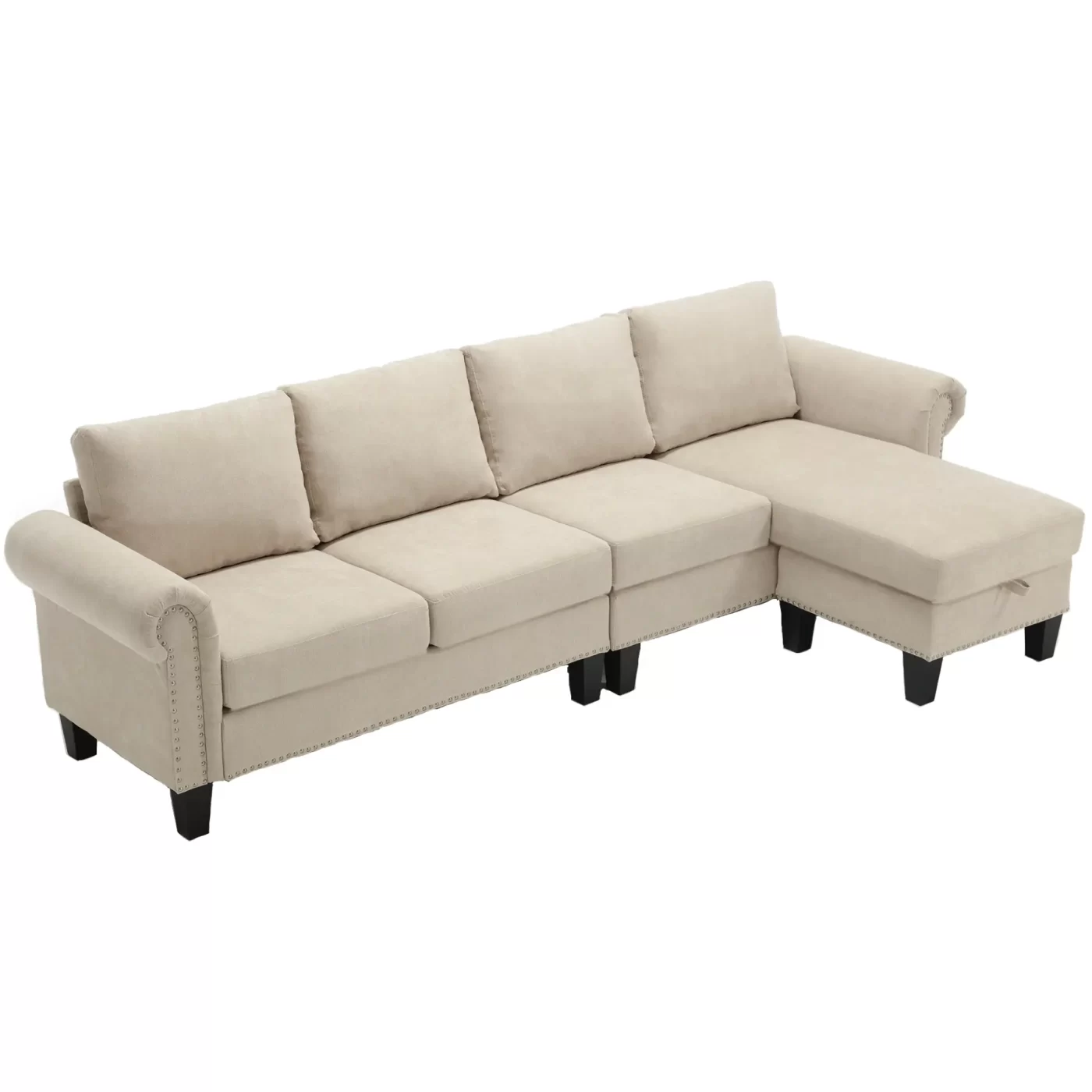 Convertible Sectional Sofa with Storage,L-shaped sofa,Four-seater sofa,Modern Linen Fabric Sectional Couches for Living Room, Beige
