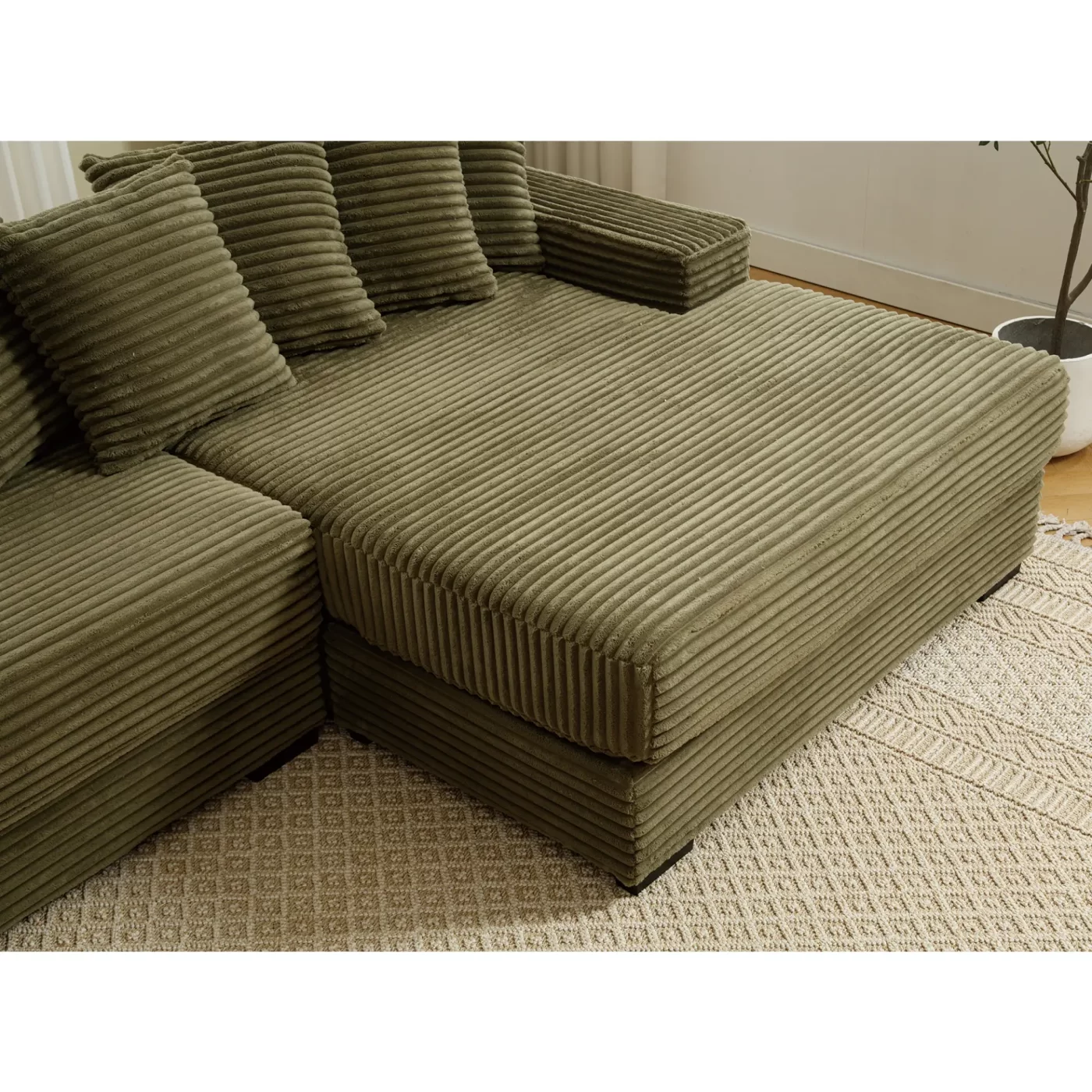 Oversized Two-Piece Couches, L Shaped Sofa, Corduroy, Right Chaise Daybed,with Armrests,Eight Throw Pillows,Corner Sofa,Easy To Assemble, Green