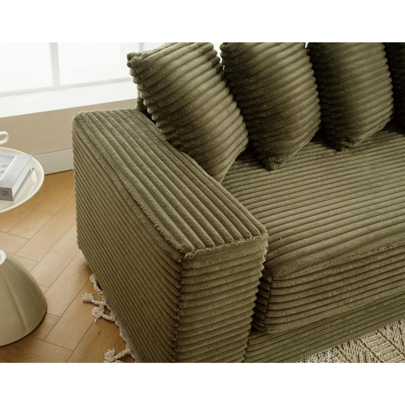 Oversized Two-Piece Couches, L Shaped Sofa, Corduroy, Right Chaise Daybed,with Armrests,Eight Throw Pillows,Corner Sofa,Easy To Assemble, Green