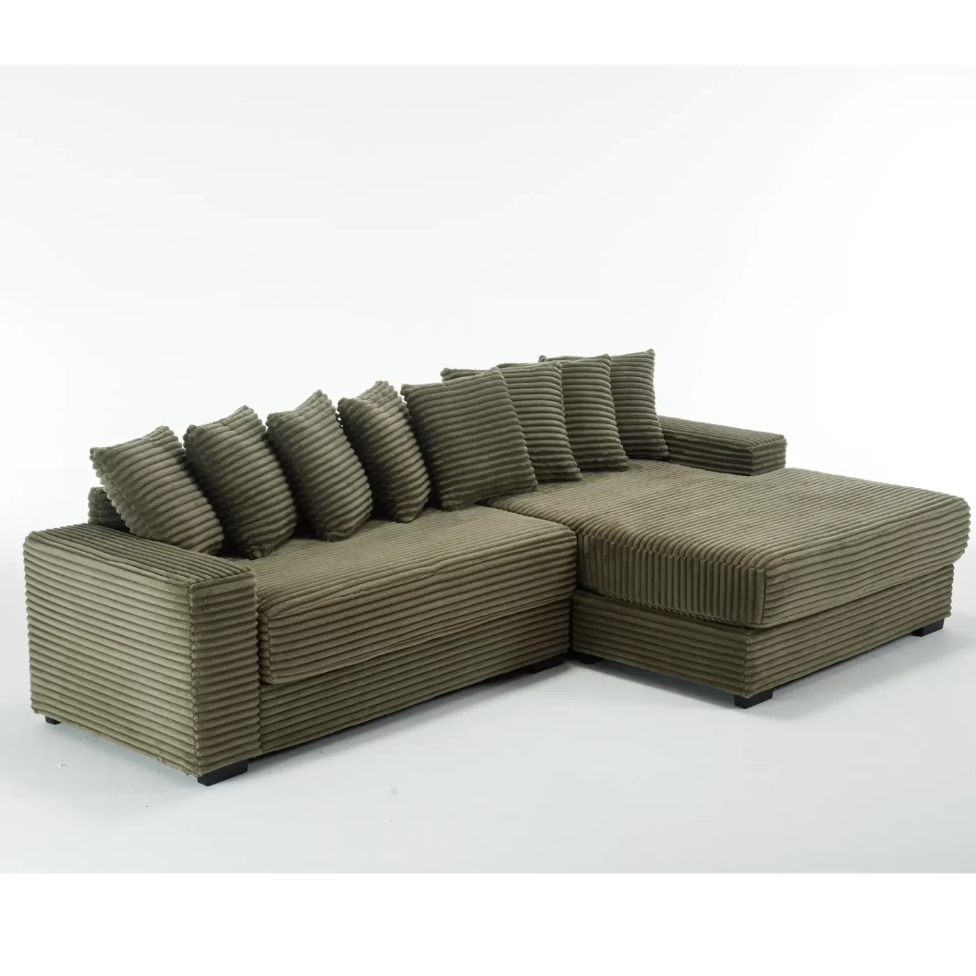 Oversized Two-Piece Couches, L Shaped Sofa, Corduroy, Right Chaise Daybed,with Armrests,Eight Throw Pillows,Corner Sofa,Easy To Assemble, Green