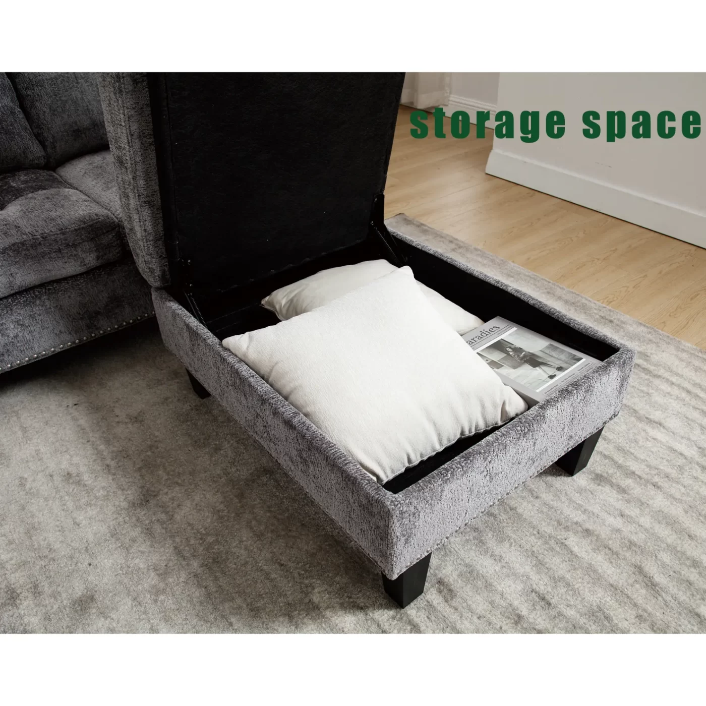 5 Seat Modular Sofa,with Storage Ottoman, Convertible Sectional Sofa, L Shaped Couch , Reversible Chaise ,Riveted sofa,Chenille, Gray