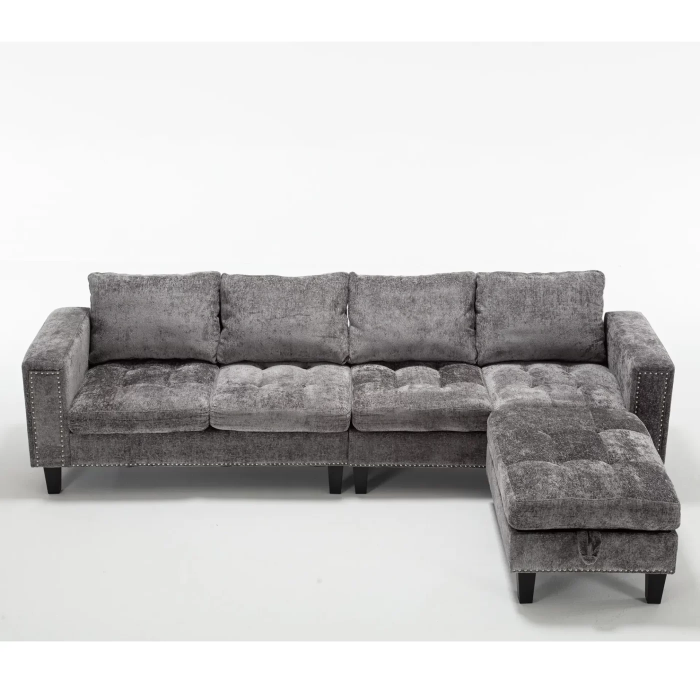 5 Seat Modular Sofa,with Storage Ottoman, Convertible Sectional Sofa, L Shaped Couch , Reversible Chaise ,Riveted sofa,Chenille, Gray