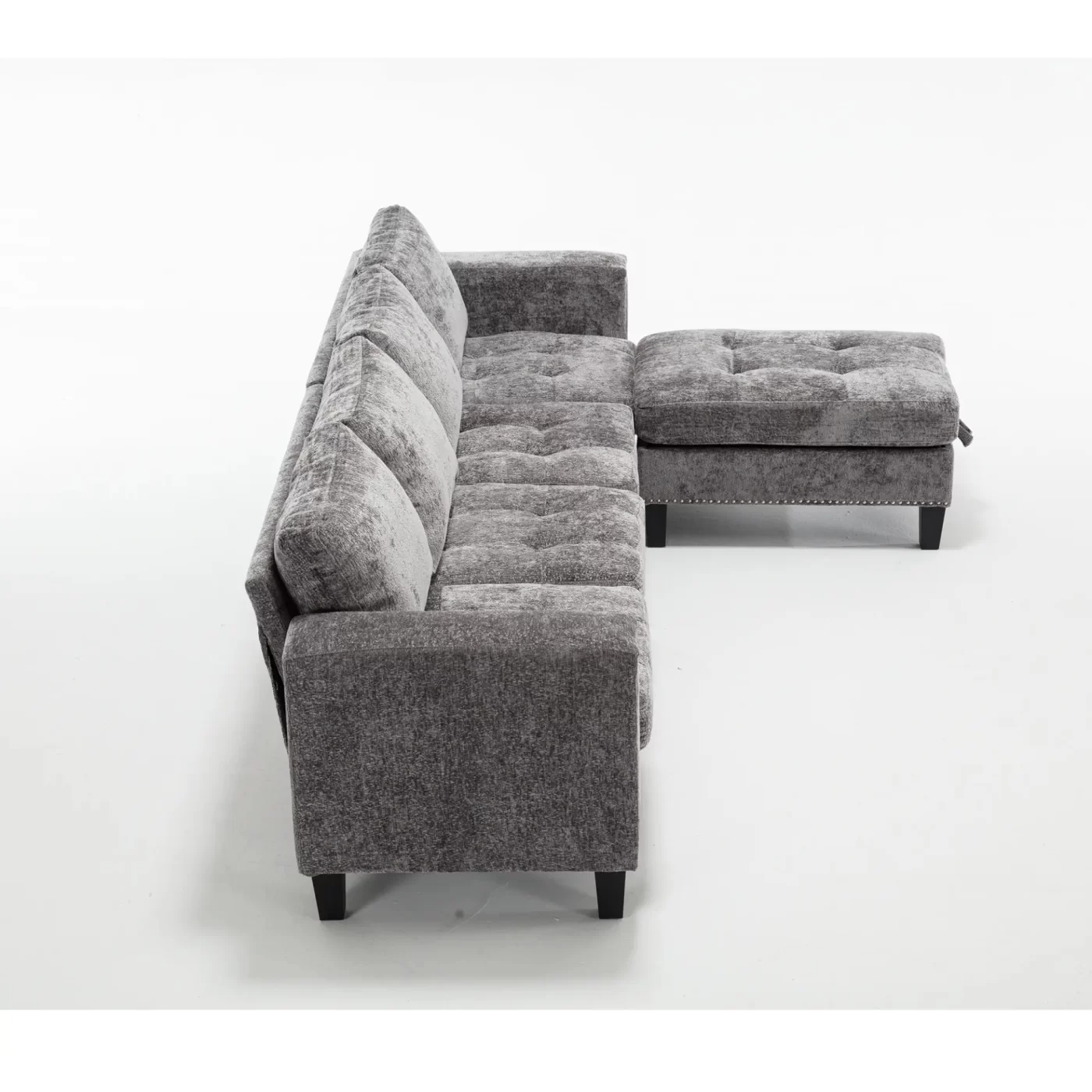 5 Seat Modular Sofa,with Storage Ottoman, Convertible Sectional Sofa, L Shaped Couch , Reversible Chaise ,Riveted sofa,Chenille, Gray